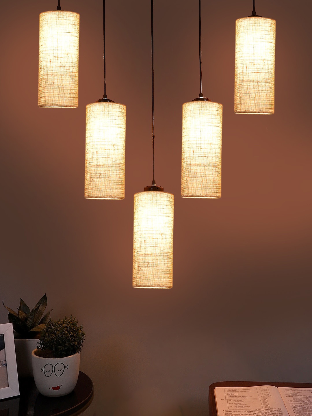 

Devansh Beige Jute Round Quintuple Hanging Lamps