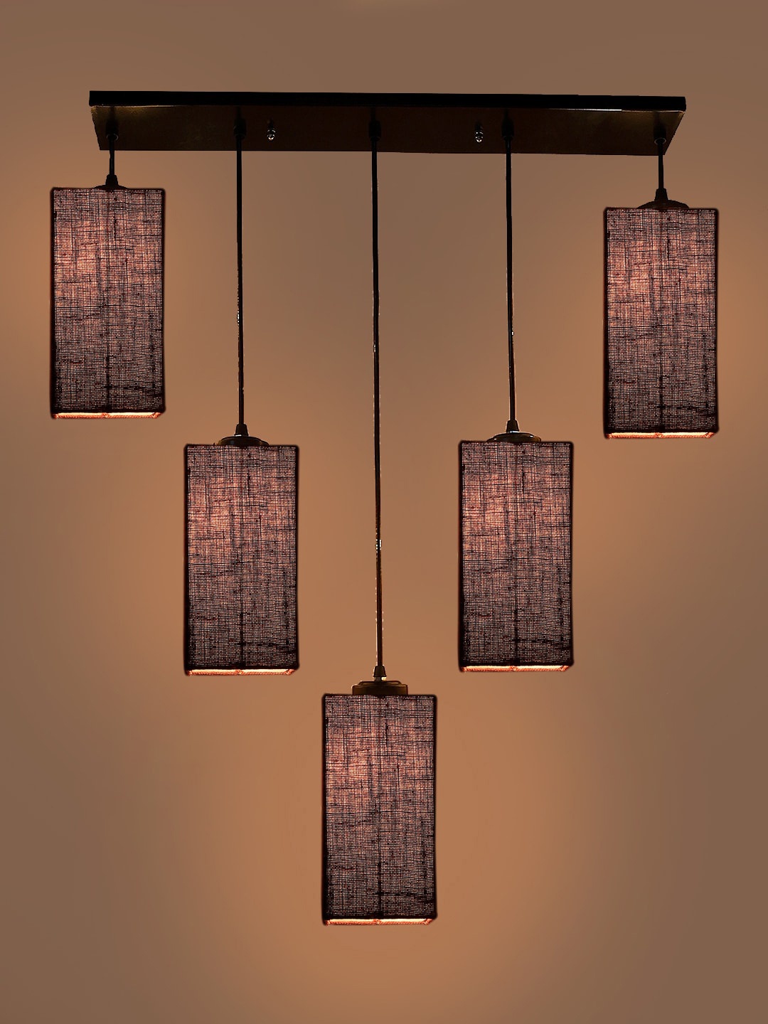 

Devansh Maroon Jute Rectangle Quintuple Hanging Lamps