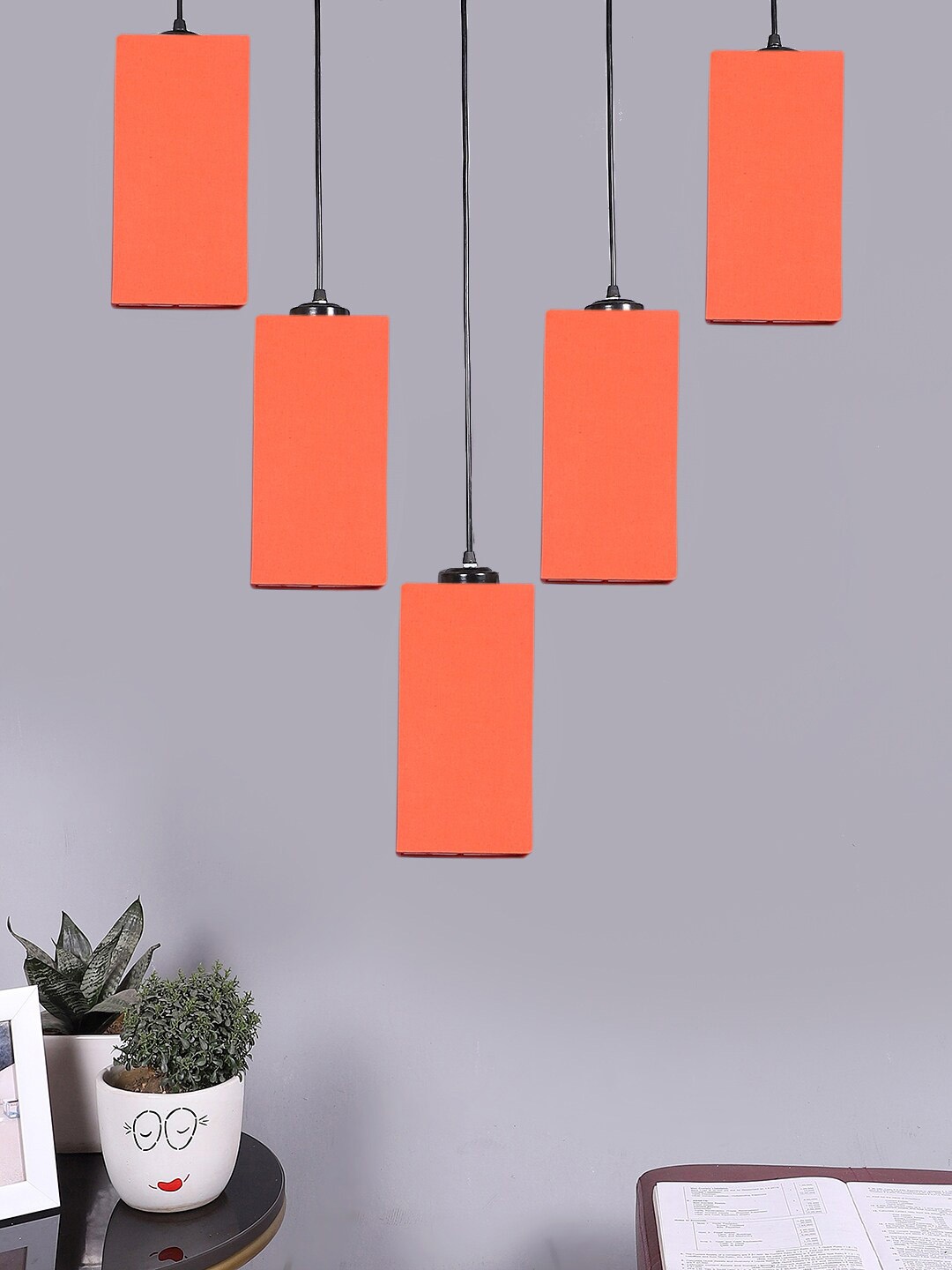 

Devansh Orange Cotton Square Quintuple Hanging Lamp