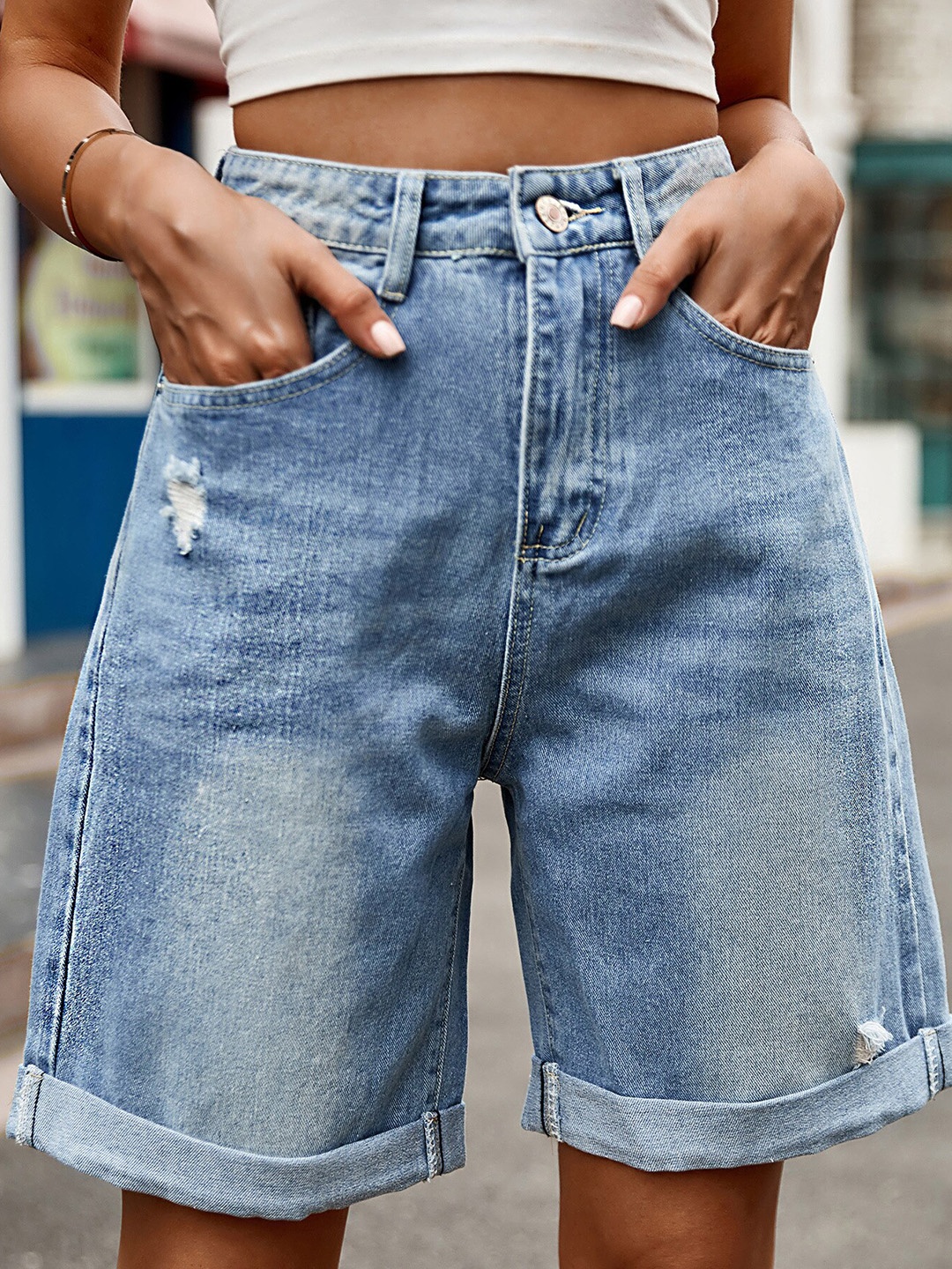 

BoStreet Women Blue Mid-Rise Denim Shorts
