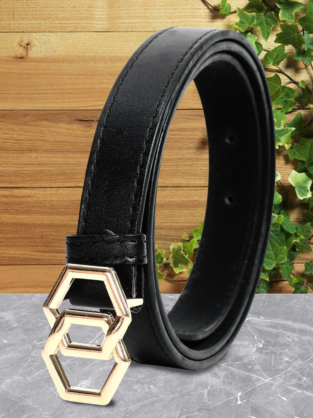 

DressBerry Women Black Casual Belt With Push Pin Closure