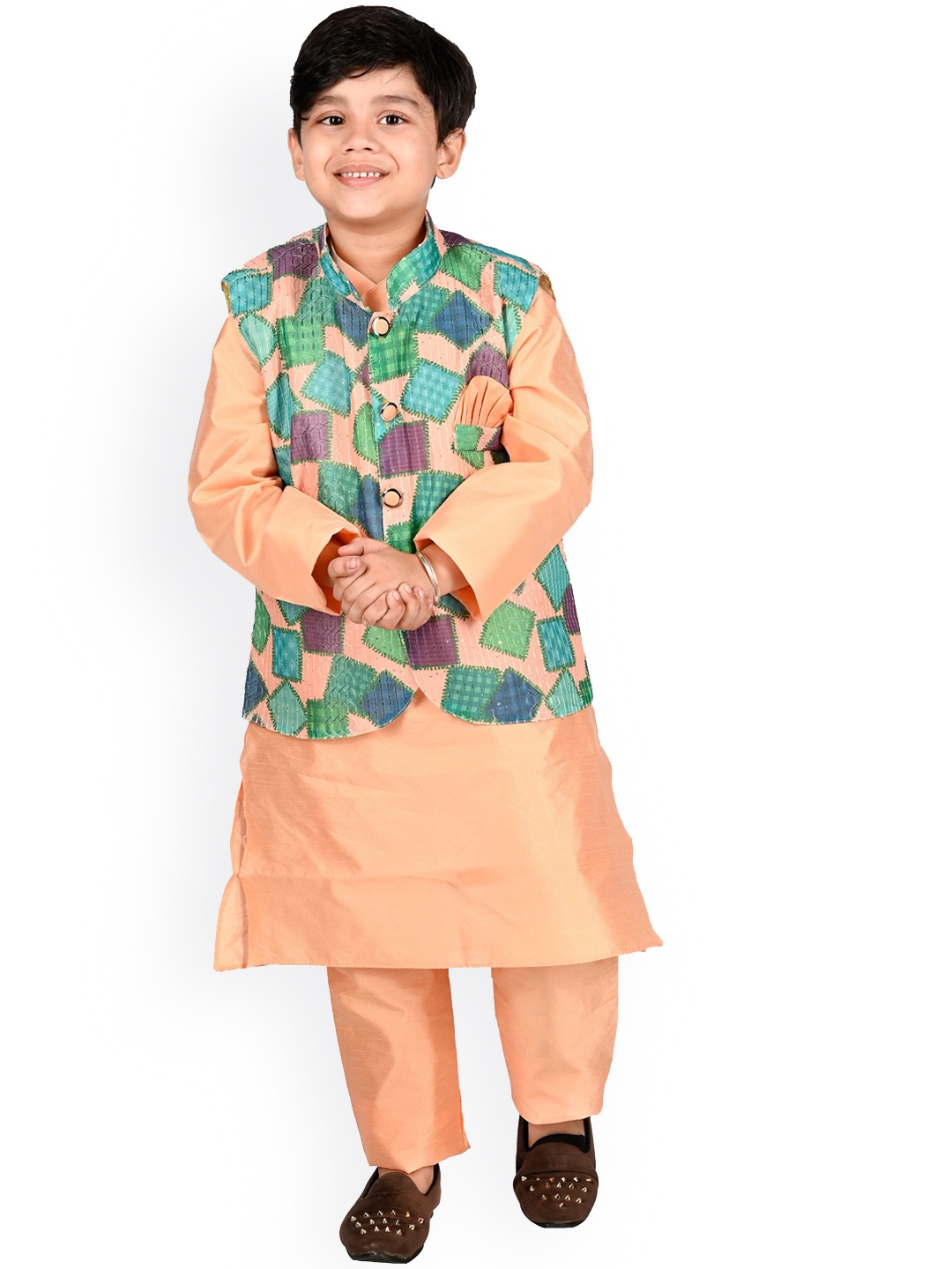 

BAESD Boys Regular Kurta With Pyjamas & With Nehru Jacket, Orange