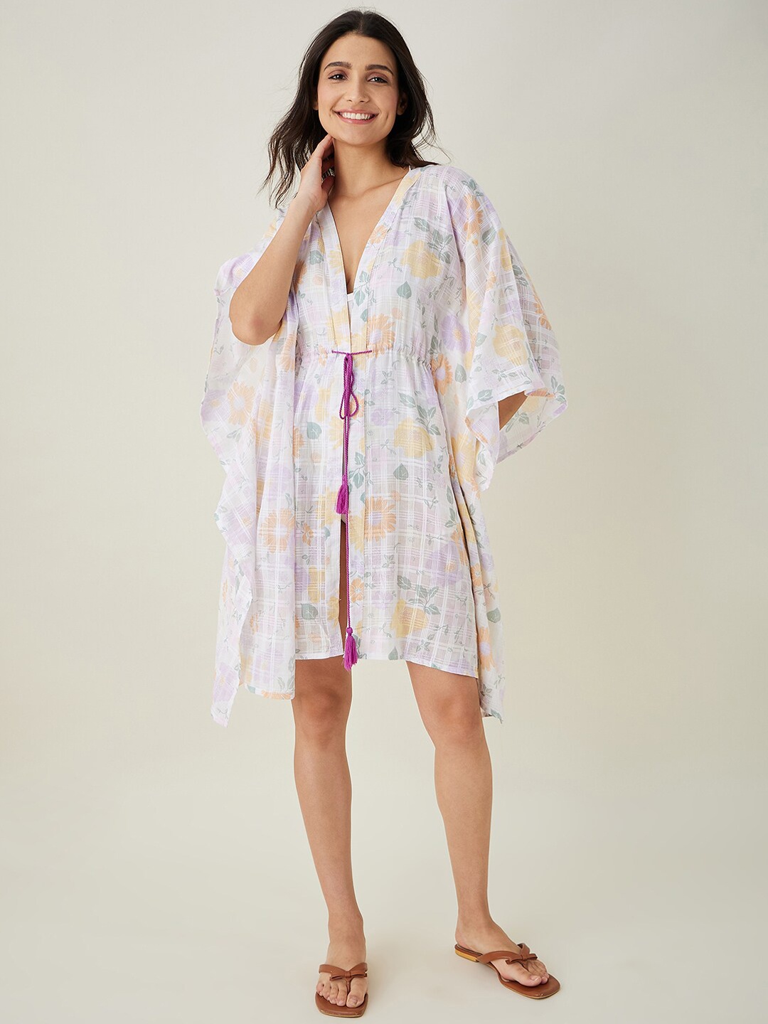 

The Kaftan Company Floral Printed Swimwear Cover Up Dress, White