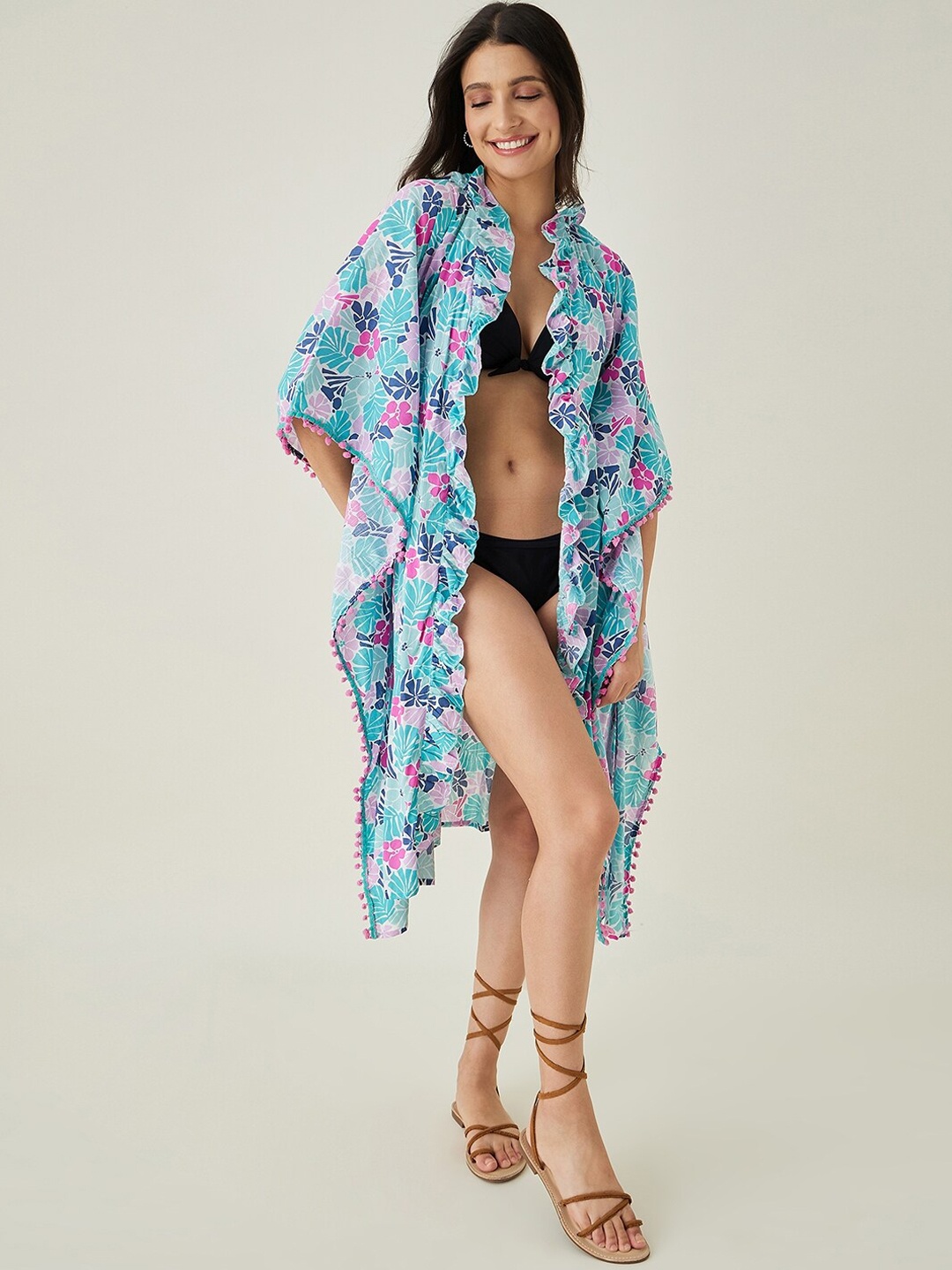 

The Kaftan Company Floral Printed Swimwear Cover-Up, Blue
