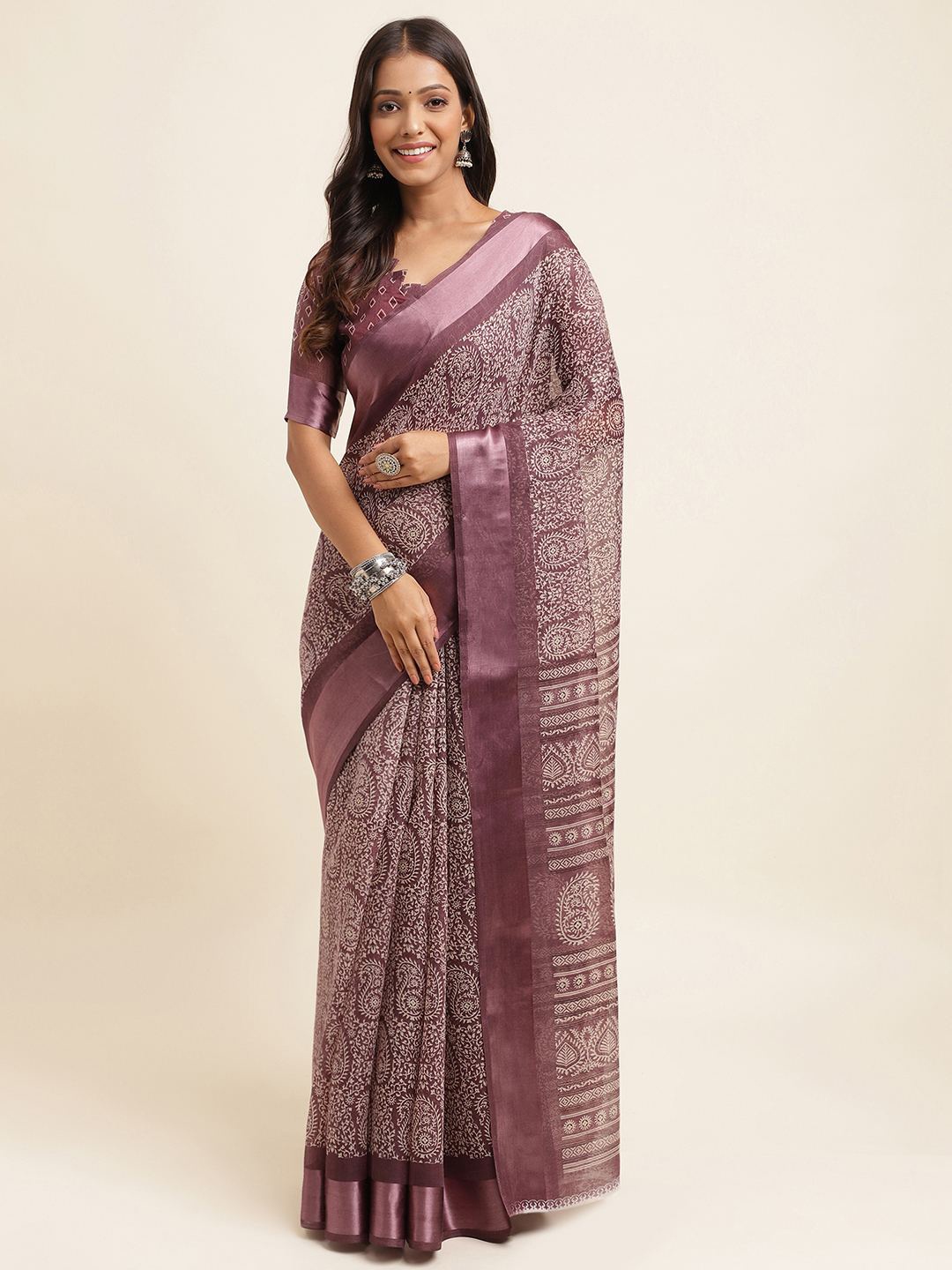 

KALINI Ethnic Motifs Printed Silk Cotton Saree, Purple