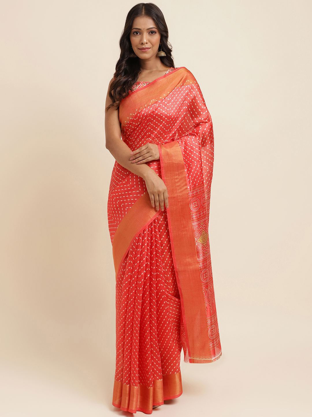 

KALINI Zari Silk Cotton Designer Saree, Red