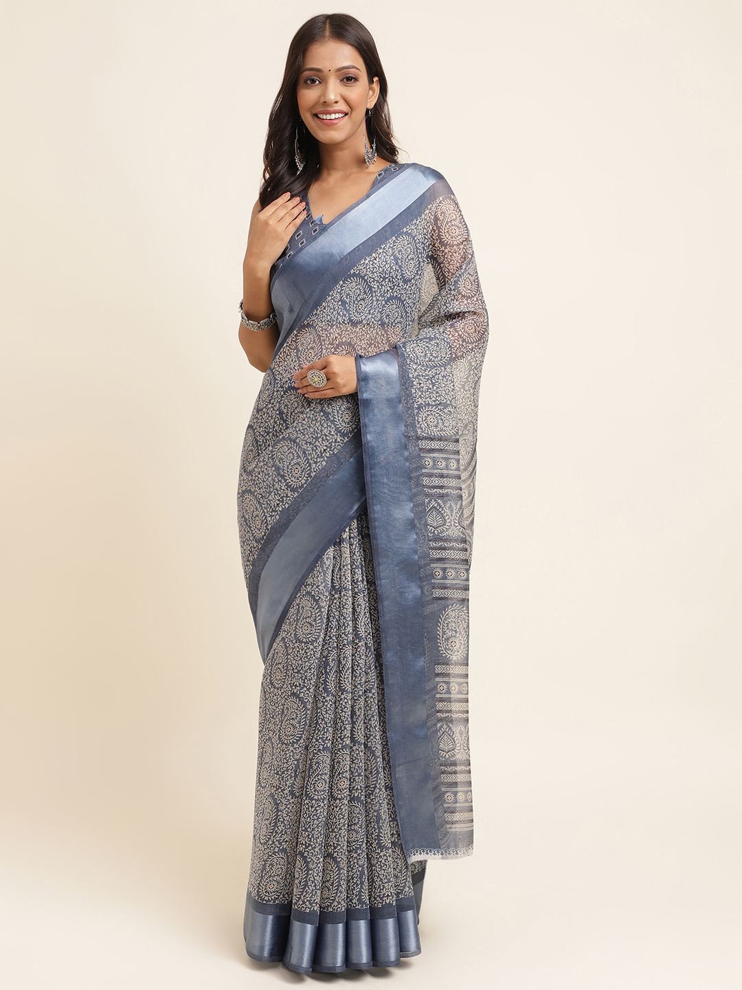 

KALINI Ethnic Motifs Silk Cotton Saree, Blue