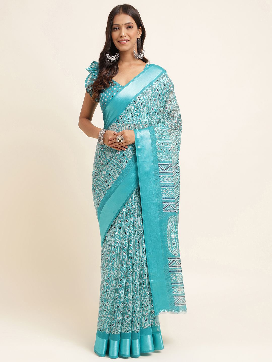 

KALINI Ethnic Motifs Zari Silk Cotton Saree, Blue