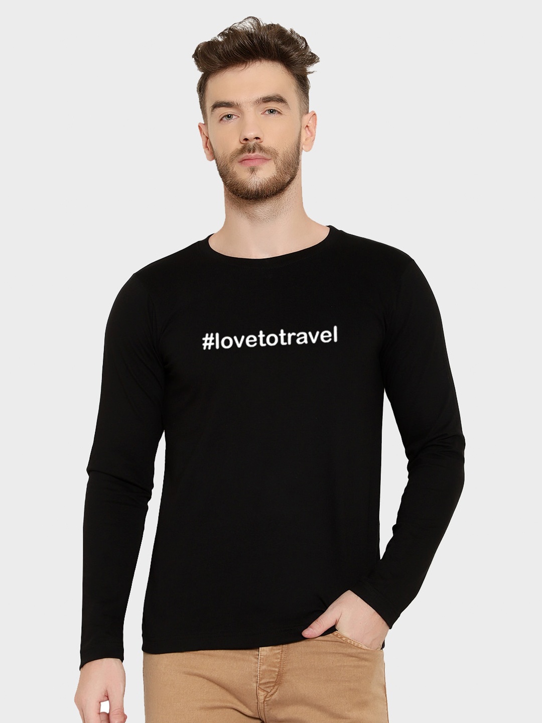 T-SHIRT TRUCK Typography Printed Cotton T-shirt, Black