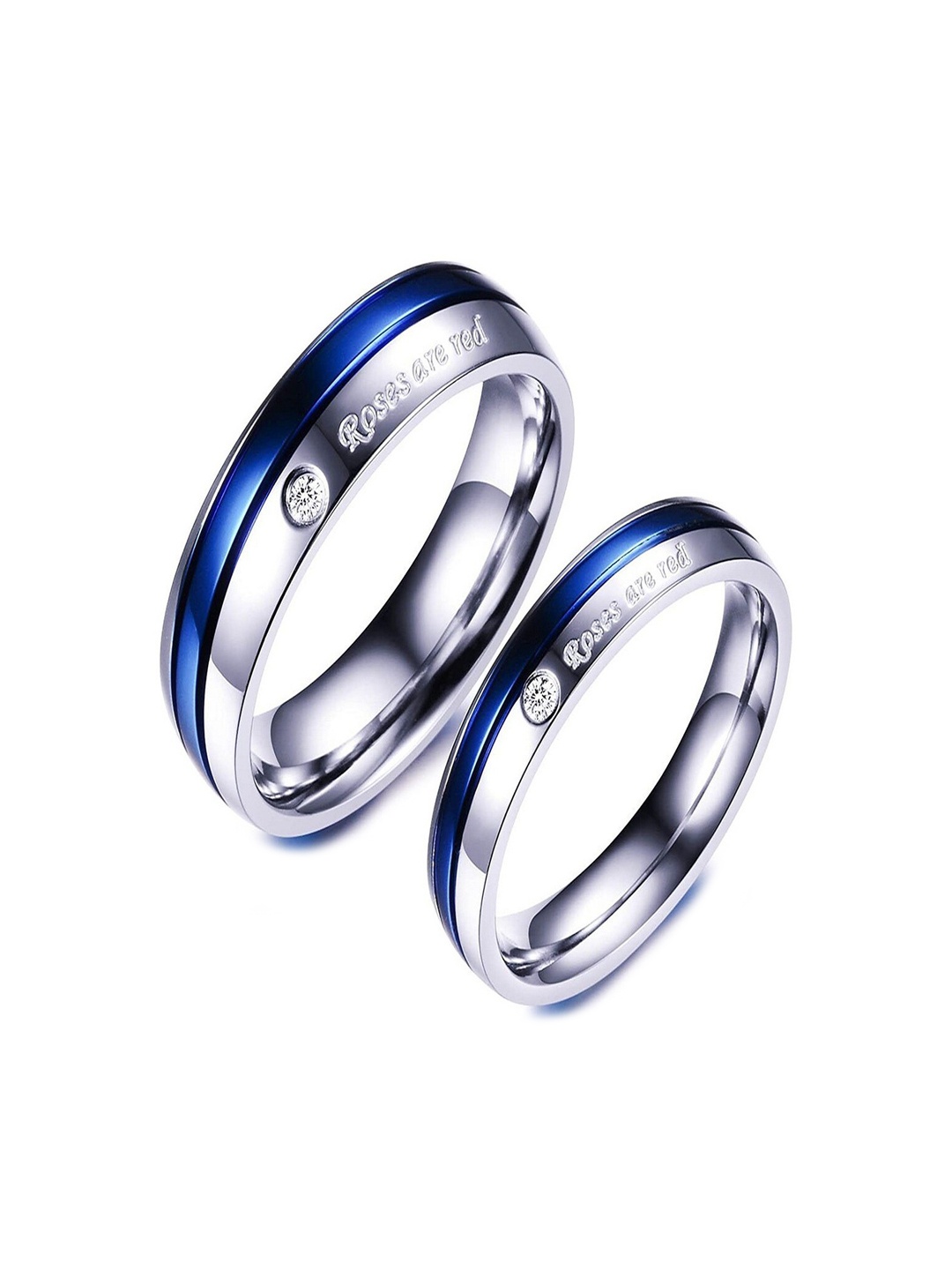 

UNIVERSITY TRENDZ Set Of 2 Silver-Plated Stone Studded Promise Couple Ring
