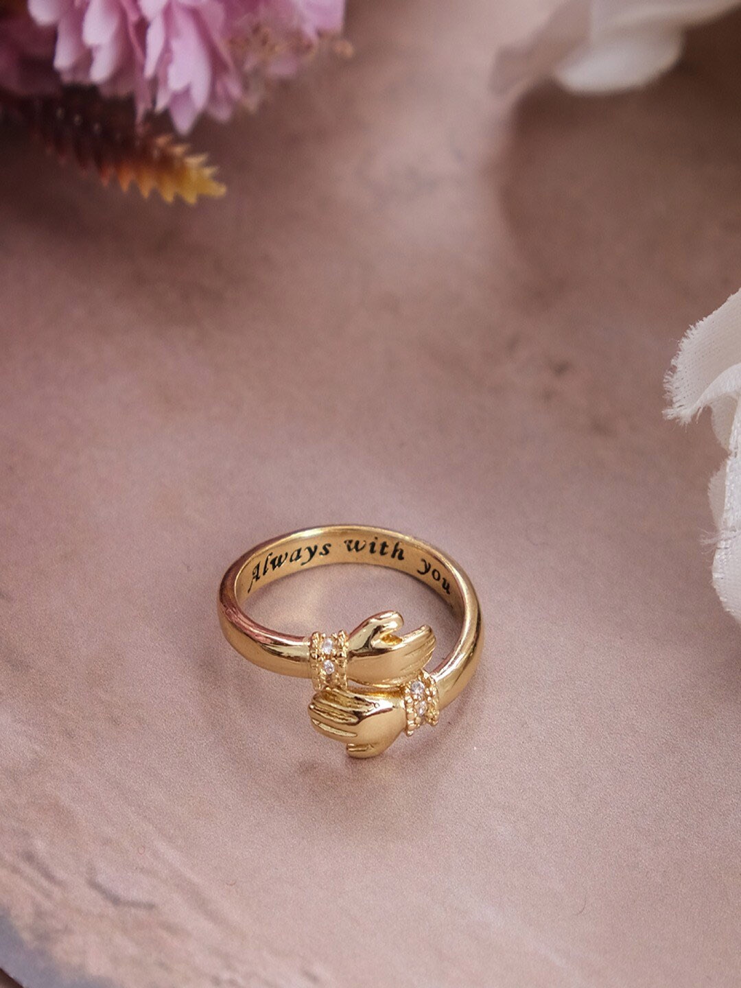 

UNIVERSITY TRENDZ Gold-Plated Crystal Studded Adjustable Finger Ring