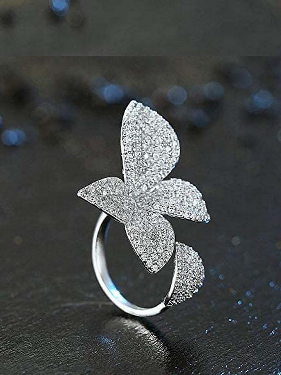 

UNIVERSITY TRENDZ Silver-Plated Stone Studded Adjustable Finger Ring