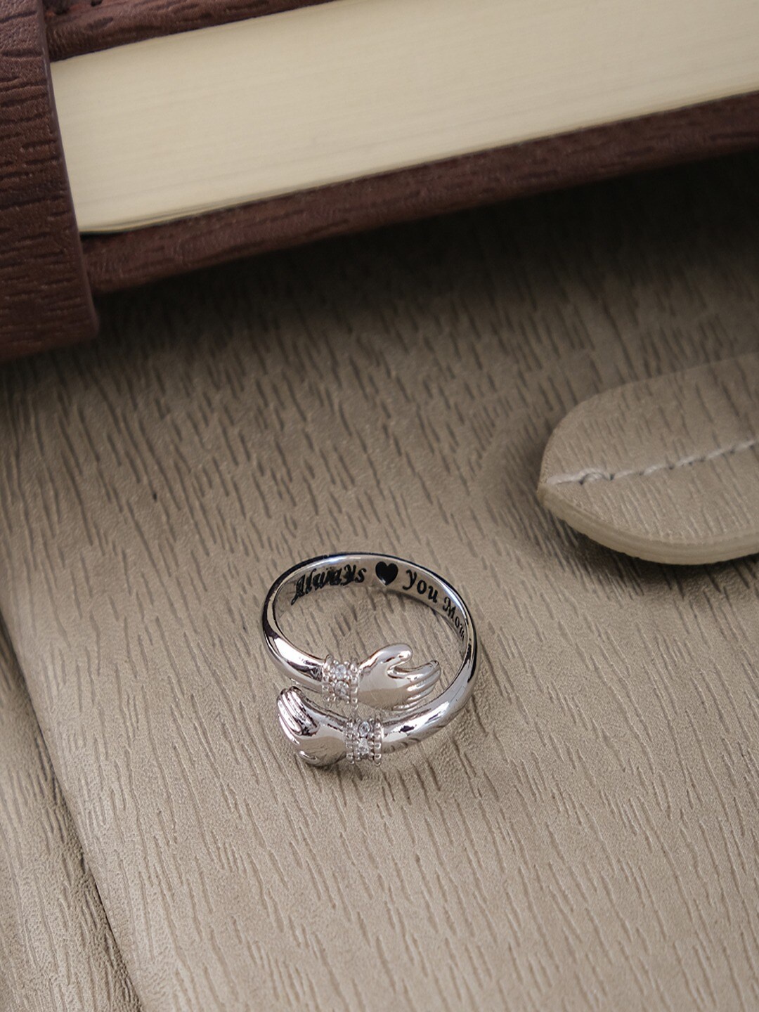 

UNIVERSITY TRENDZ Silver-Plated Crystal Studded Adjustable Finger Ring
