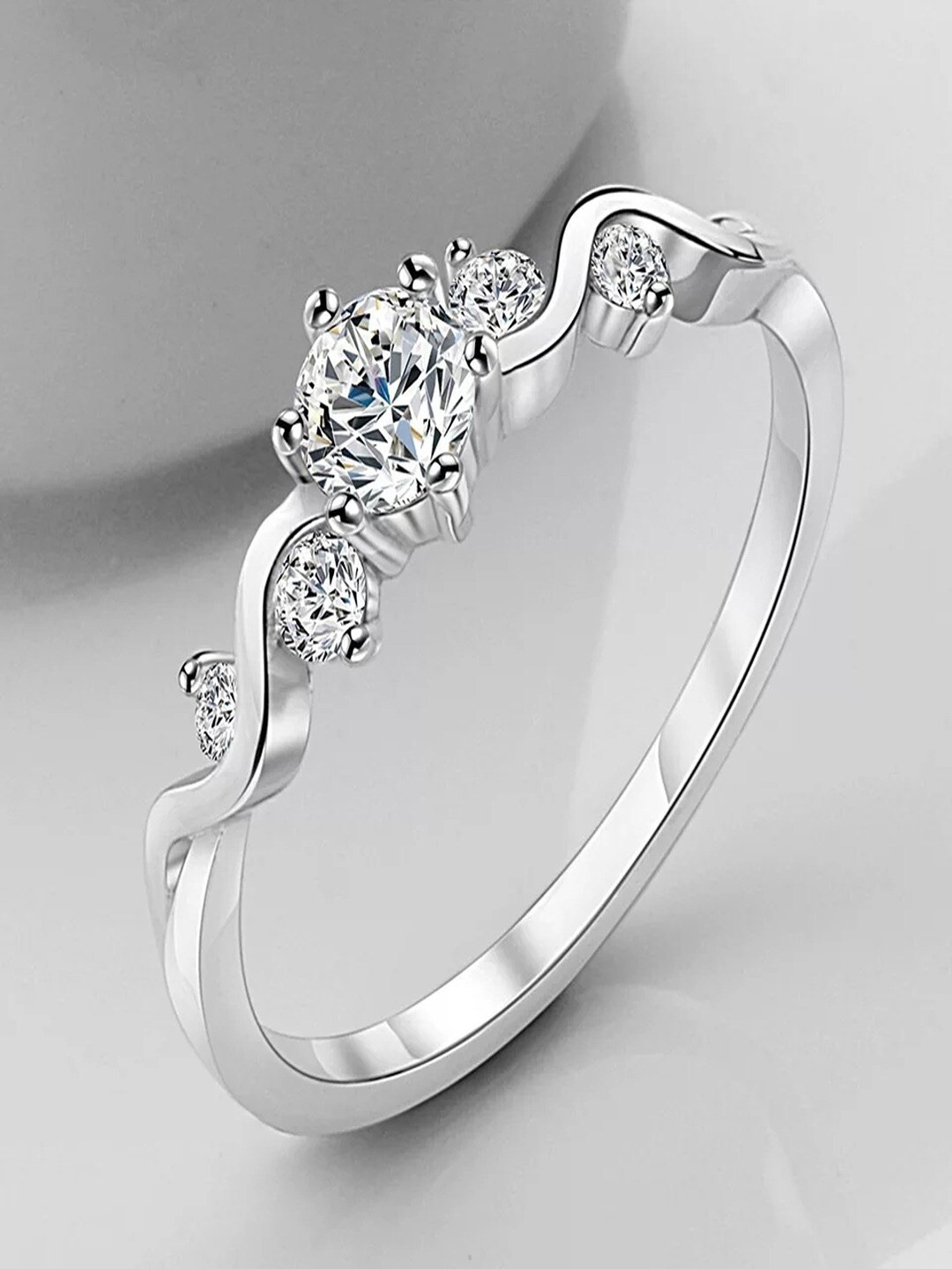 

UNIVERSITY TRENDZ Silver-Plated Crysta Studded Finger Ring