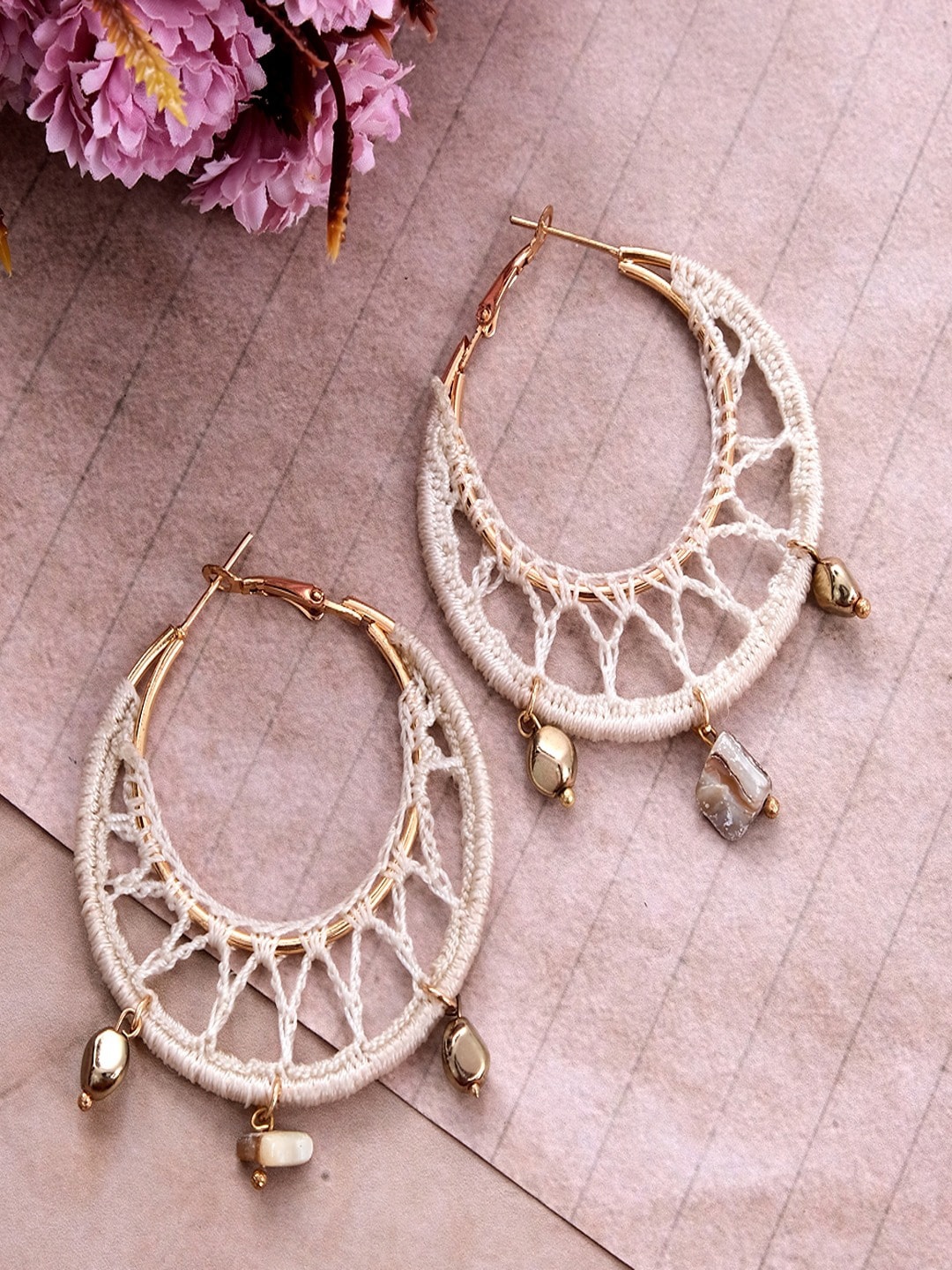 

UNIVERSITY TRENDZ Gold-Plated Contemporary Beaded Thread Hoop Earrings
