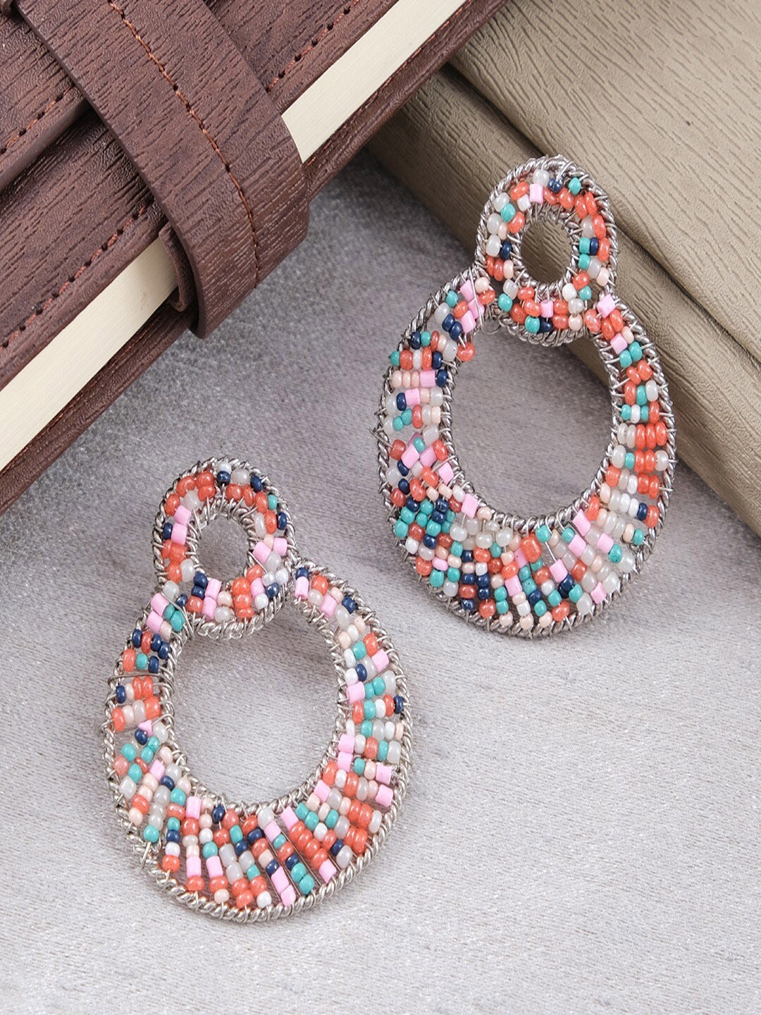 

UNIVERSITY TRENDZ Silver-Plated Beaded Drop Earring, Orange