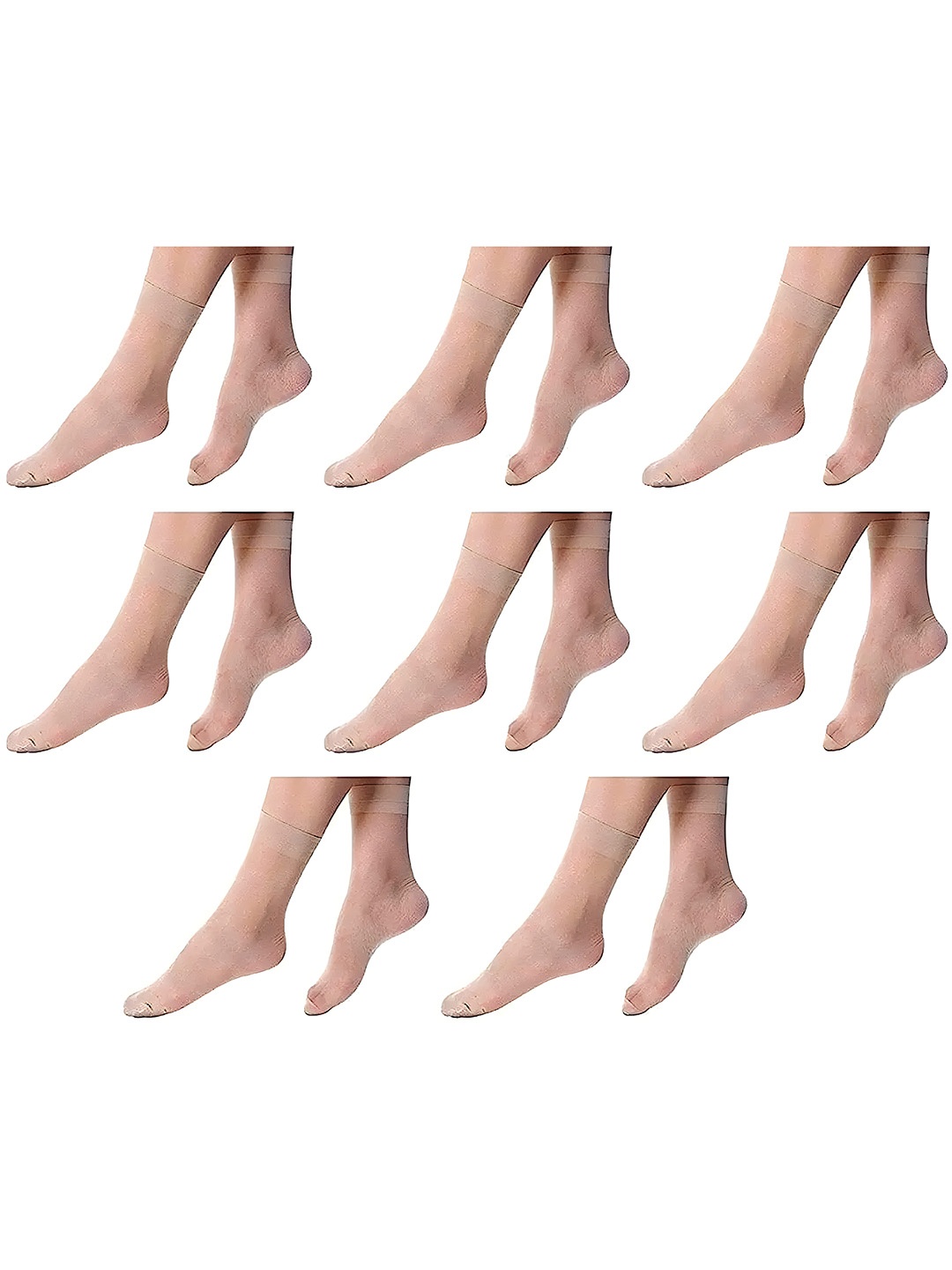 

Hill Islands Pack Of 8 High Density Hard Wearing Breathable Above Ankle-Length Sheer Socks, Beige