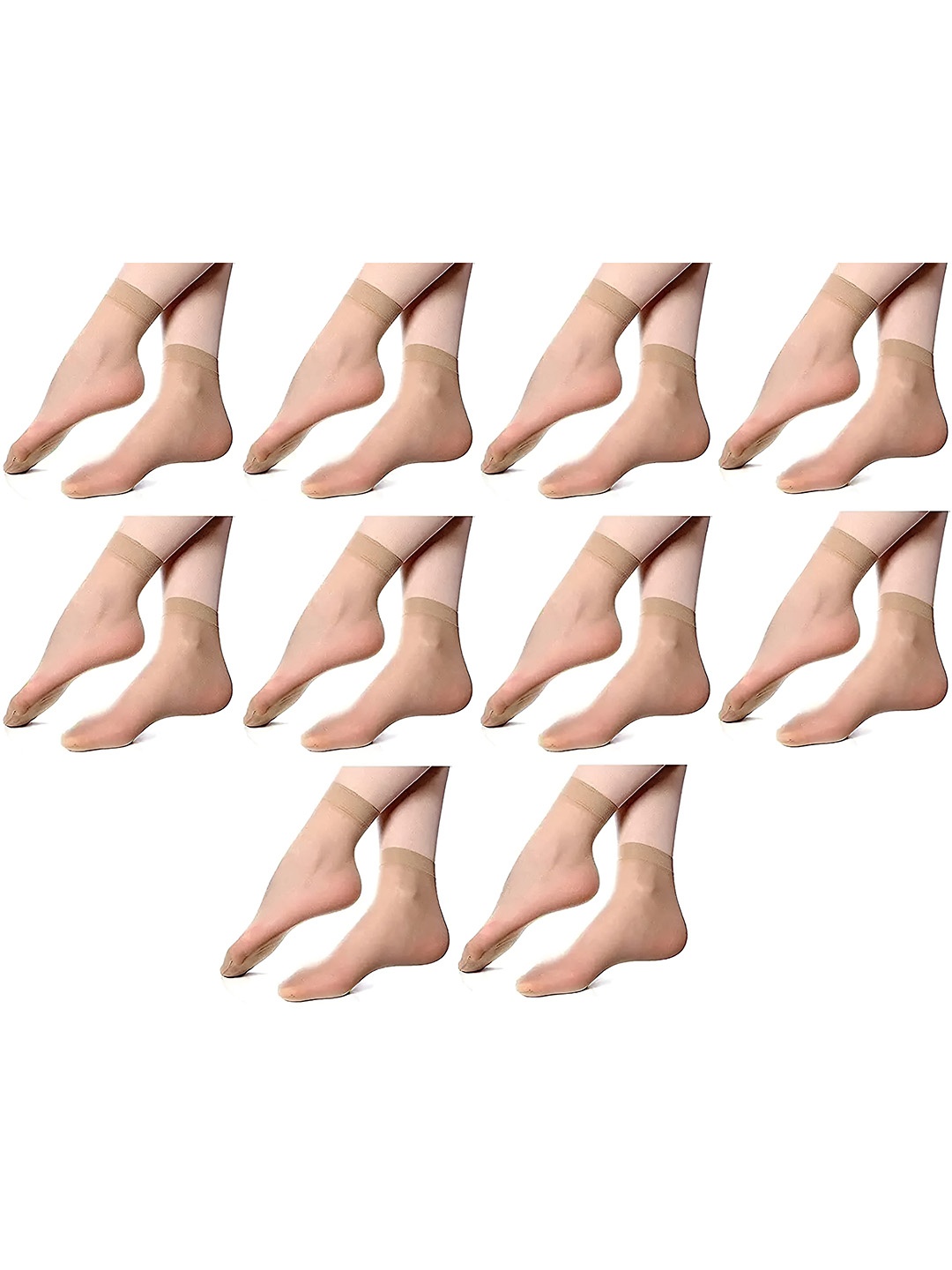 

Hill Islands Pack Of 10 Above Ankle-Length Reinforced Durable Toe Sheer Socks, Beige