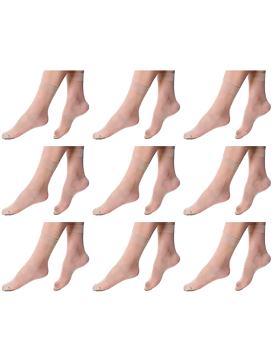 

Hill Islands Pack Of 9 Above Ankle-Length Reinforced Durable Toe Sheer Socks, Beige