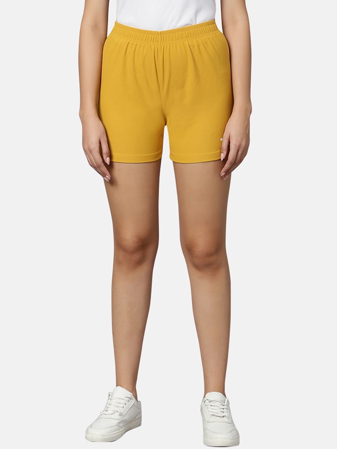 

Omtex Women Mid Rise Shorts, Mustard