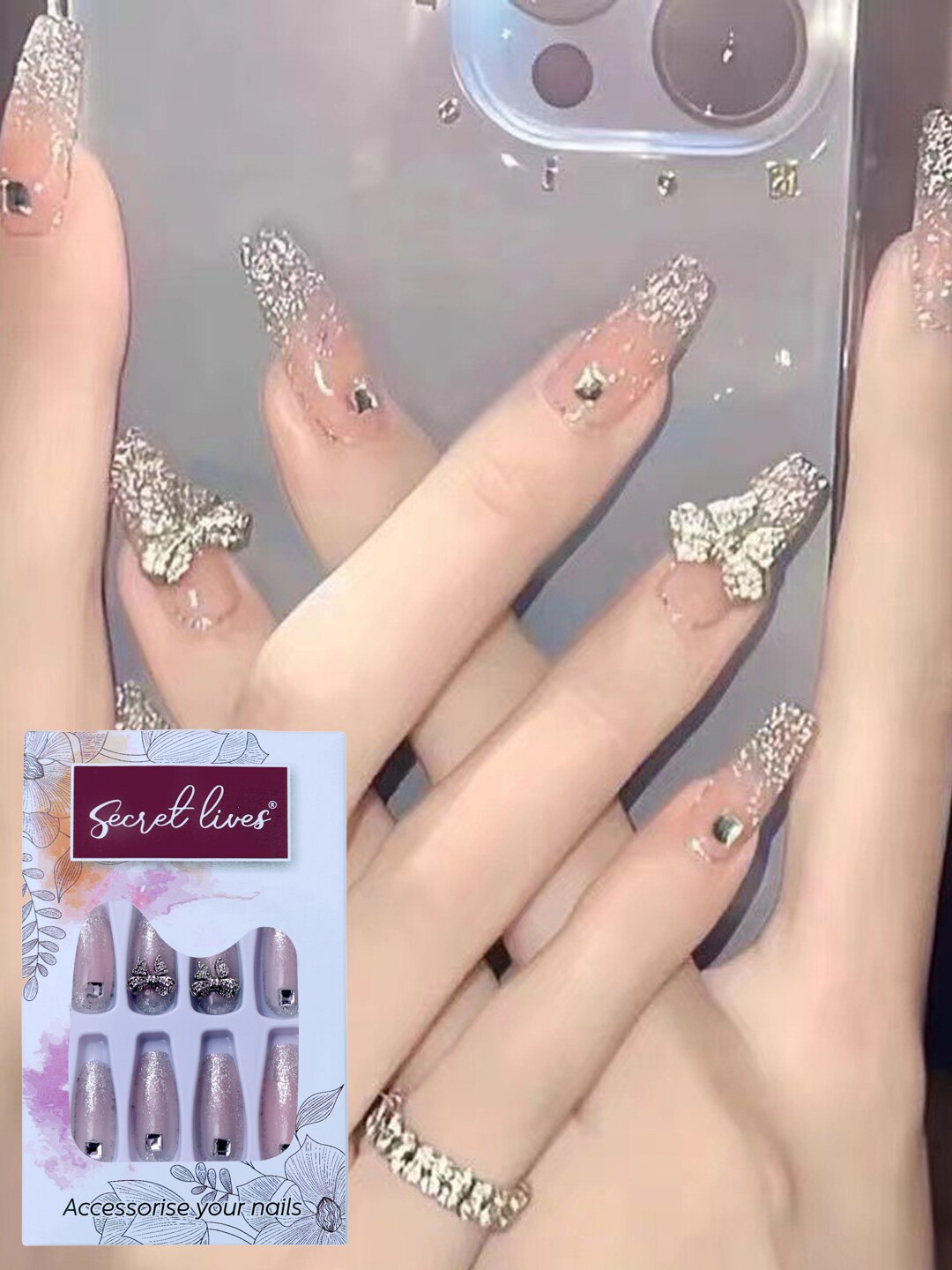 

Secret Lives 24 pieces Tanslucent Pink with 3D Bow Nail Extensions