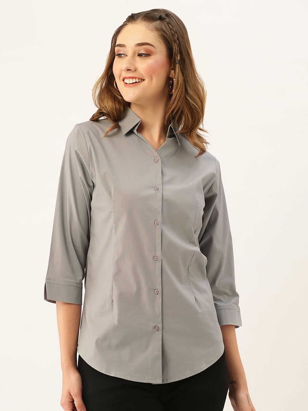 

ZOLA Grey Relaxed Boxy Pure Cotton Formal Shirt