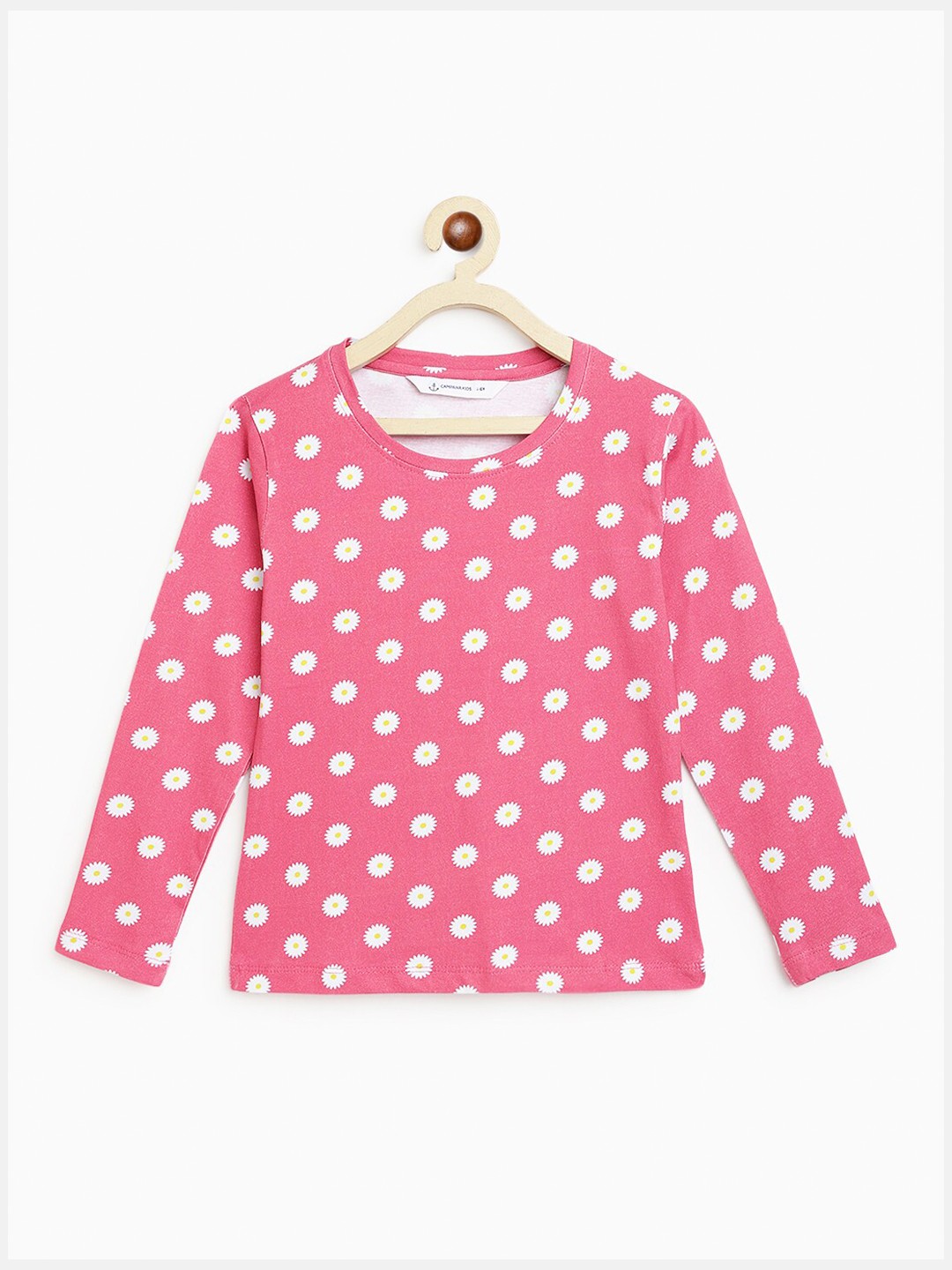 

Campana Girls Polka Dot Printed Long Sleeve Cotton T-shirt, Pink