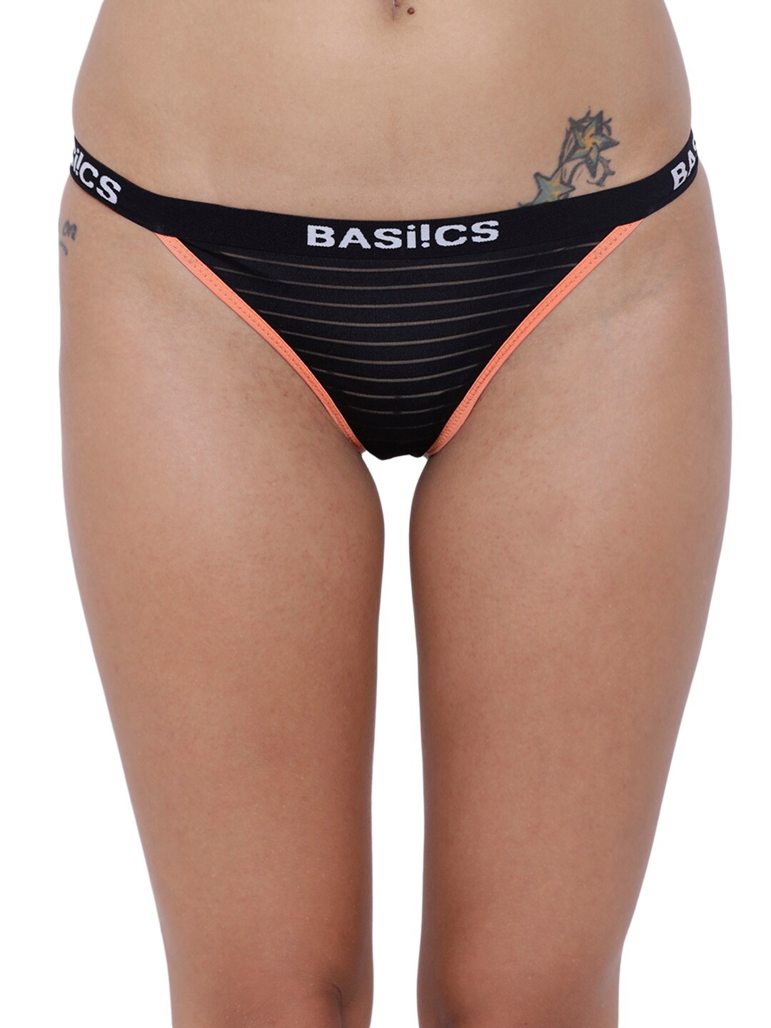 

BASIICS by La Intimo Women Low-Rise Striped Thong BCPTH01, Black