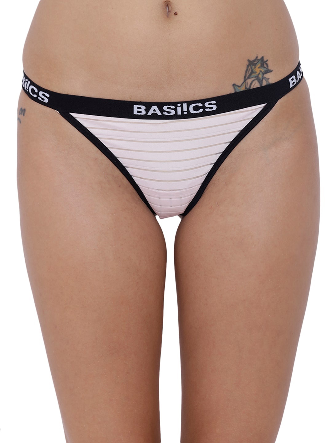 

BASIICS by La Intimo Women Striped Anti Microbial Low-Rise Thong BCPTH01, White