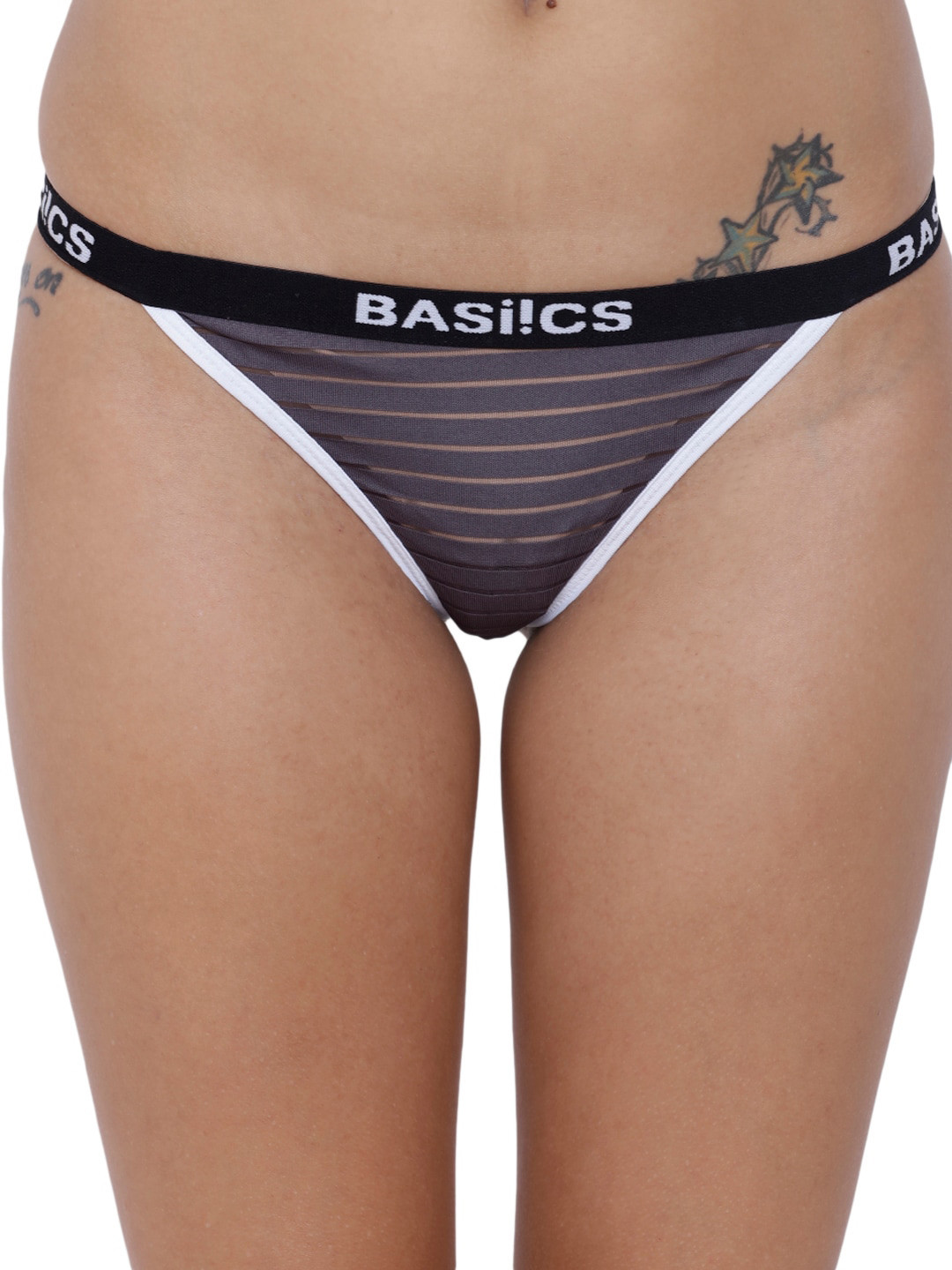 

BASIICS by La Intimo Women Striped Anti Microbial Low-Rise Thong BCPTH01, Grey