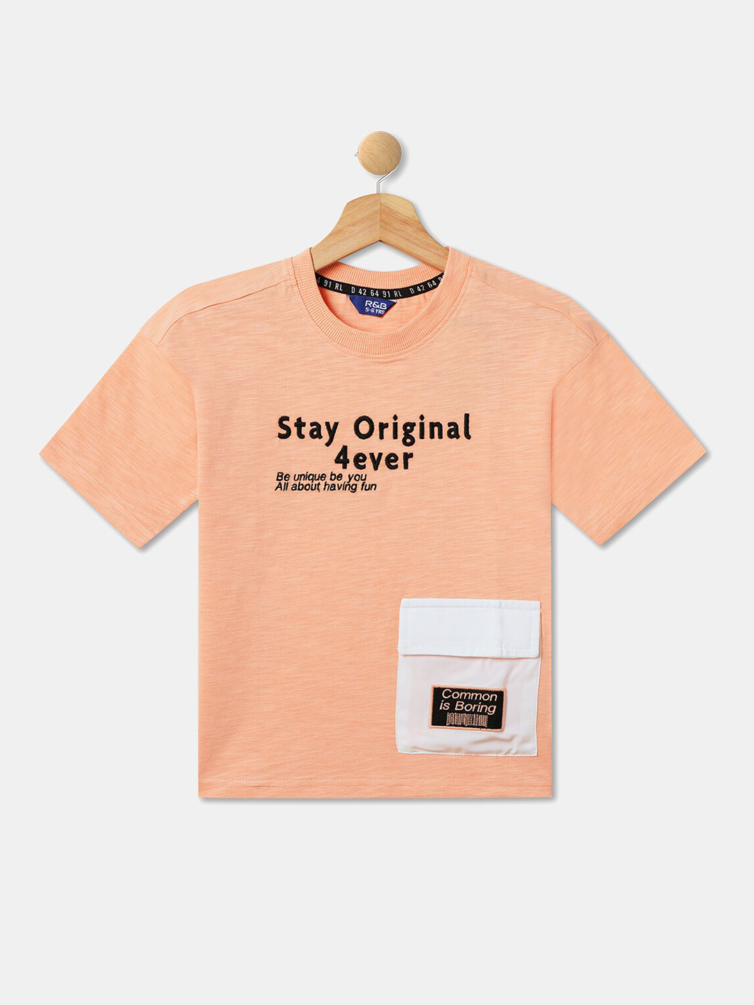 

R&B Boys Typography Printed Cotton T-shirt, Orange