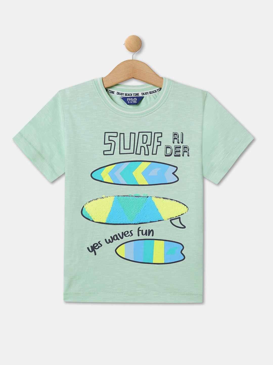 

R&B Boys Typography Printed Cotton T-shirt, Green