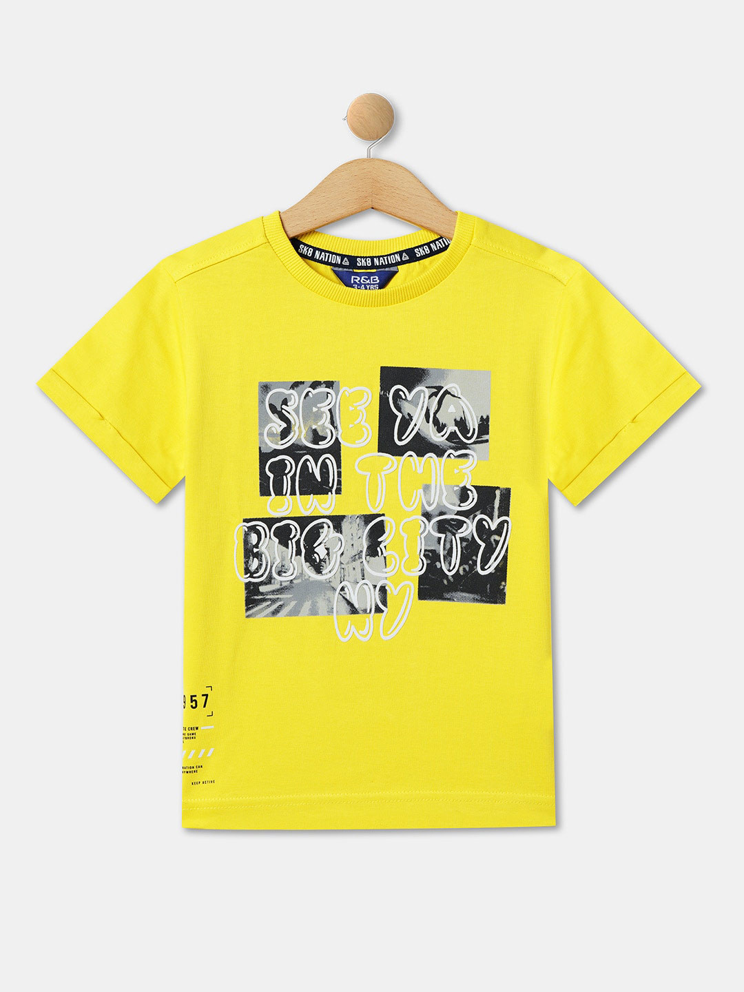 

R&B Boys Typography Printed Cotton T-shirt, Yellow