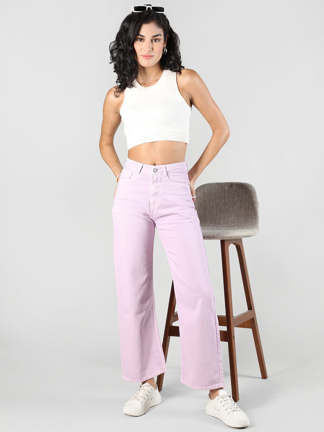 

HONNETE Women Comfort Straight Fit Pure Cotton Stretchable Jeans, Lavender