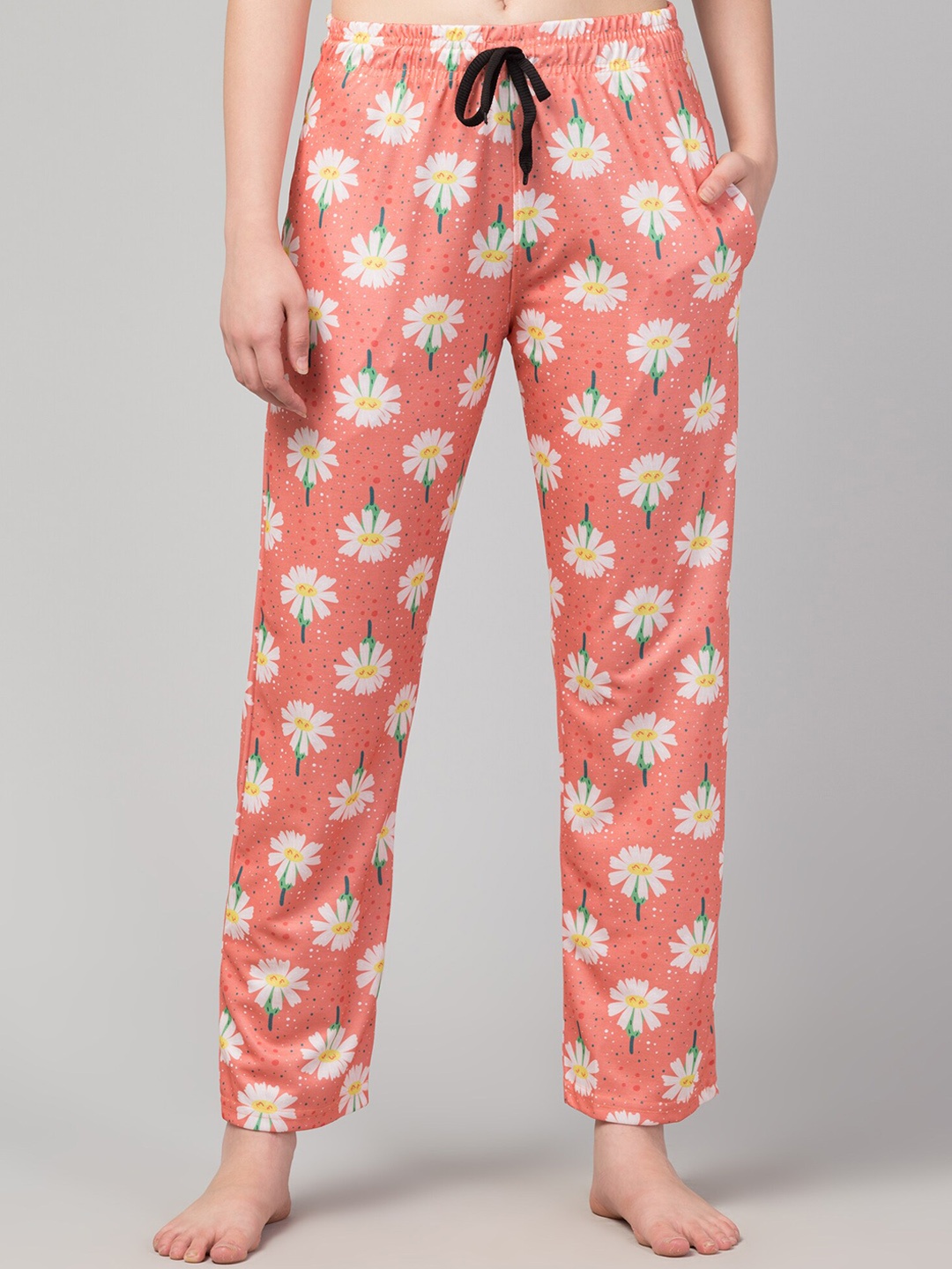 

FFLIRFFLIRTYGOTYGO Women Printed Cotton Mid-Rise Lounge Pants, Peach