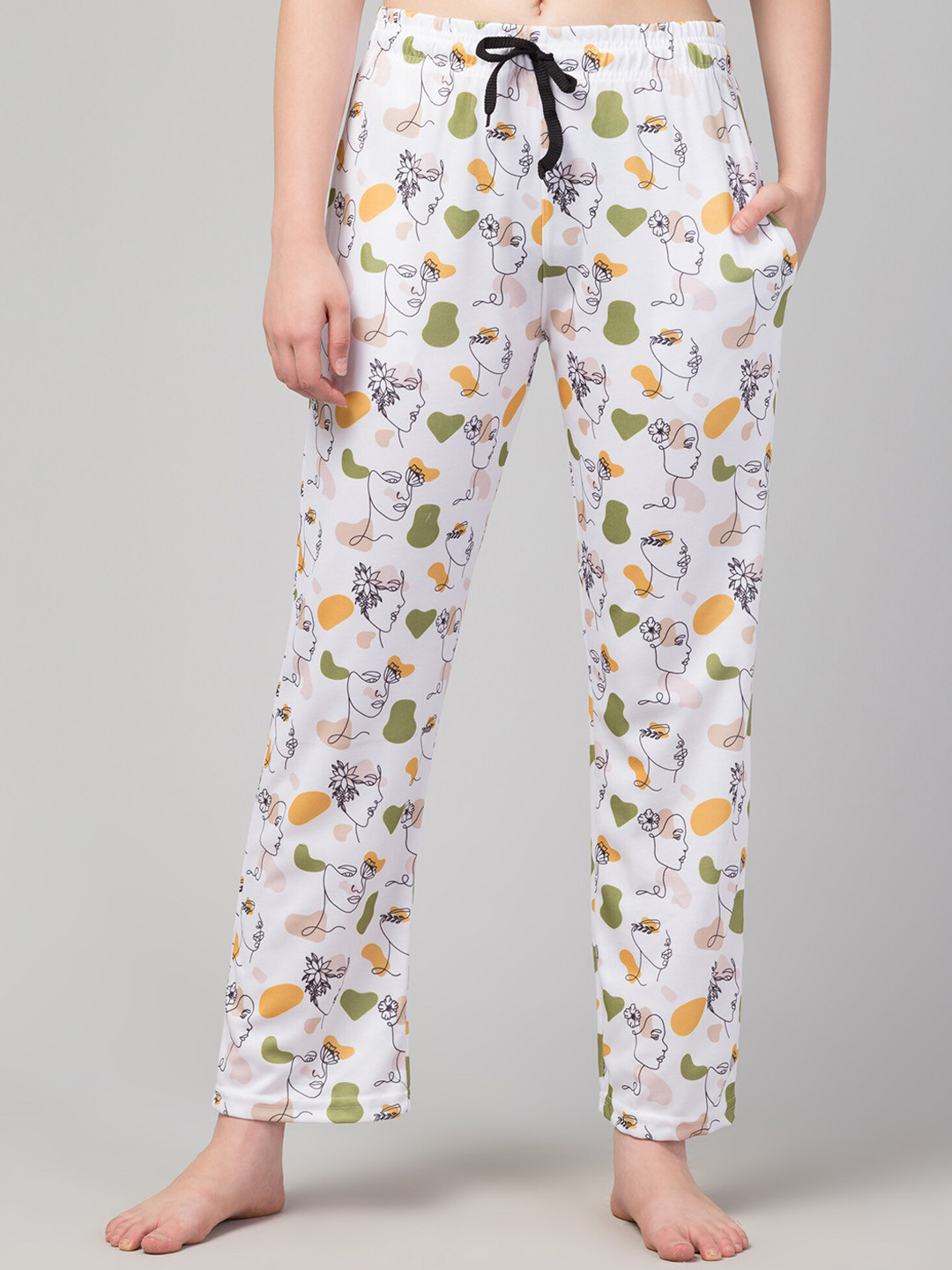 

FFLIRFFLIRTYGOTYGO Women Printed Cotton Mid-Rise Lounge Pants, White