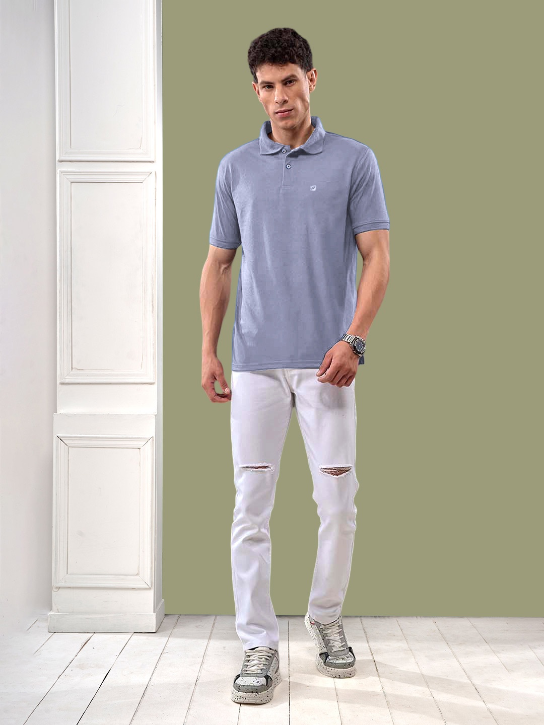 

LUX NITRO Men Polo Collar Anti Odour T-shirt, Grey