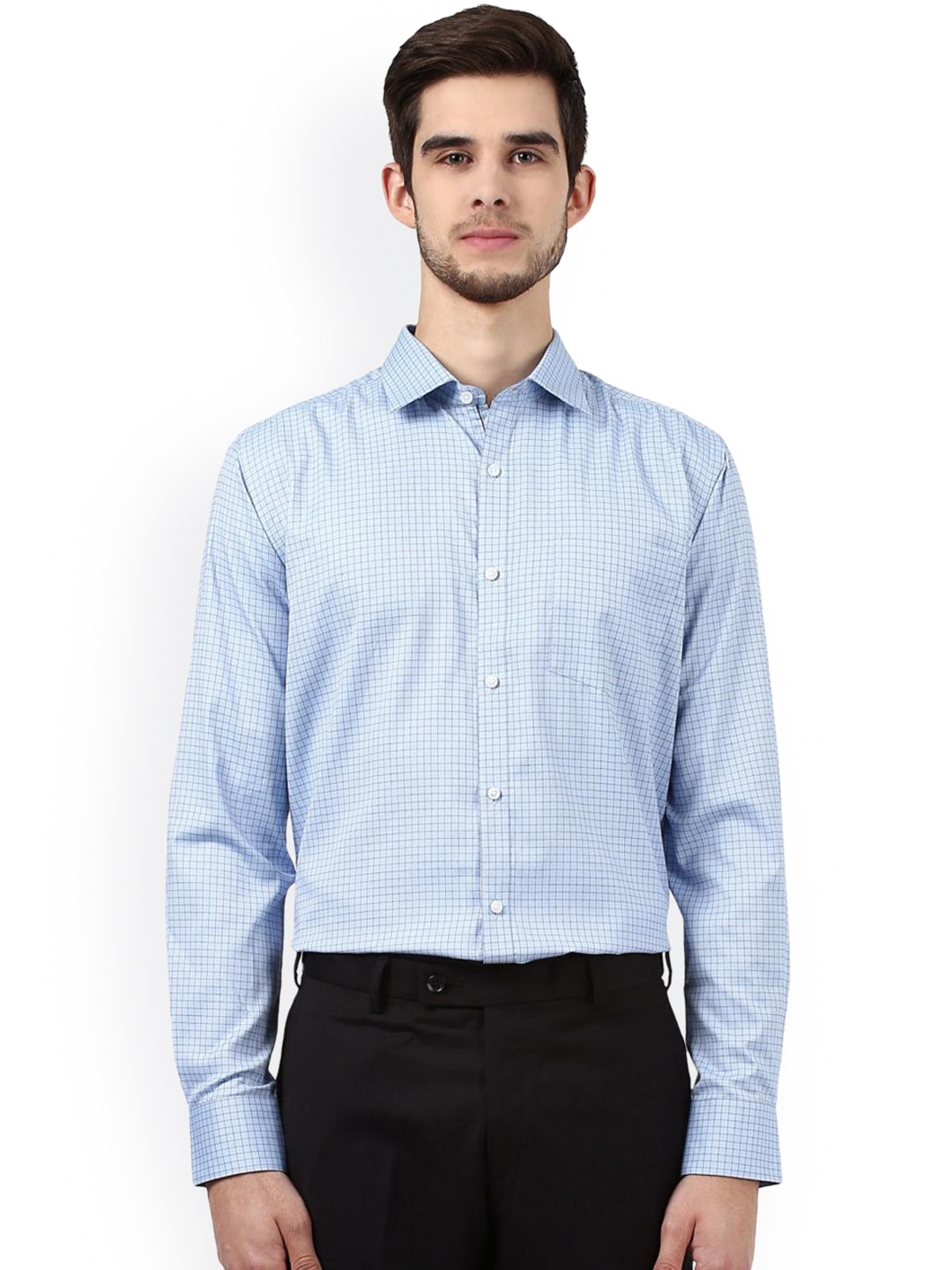 

Park Avenue Men Blue Slim Fit Checked Formal Shirt