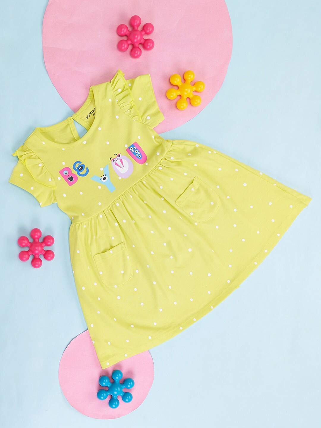 

Pantaloons Baby Girls Polka Dots Pure Cotton Fit & Flare Dress, Yellow