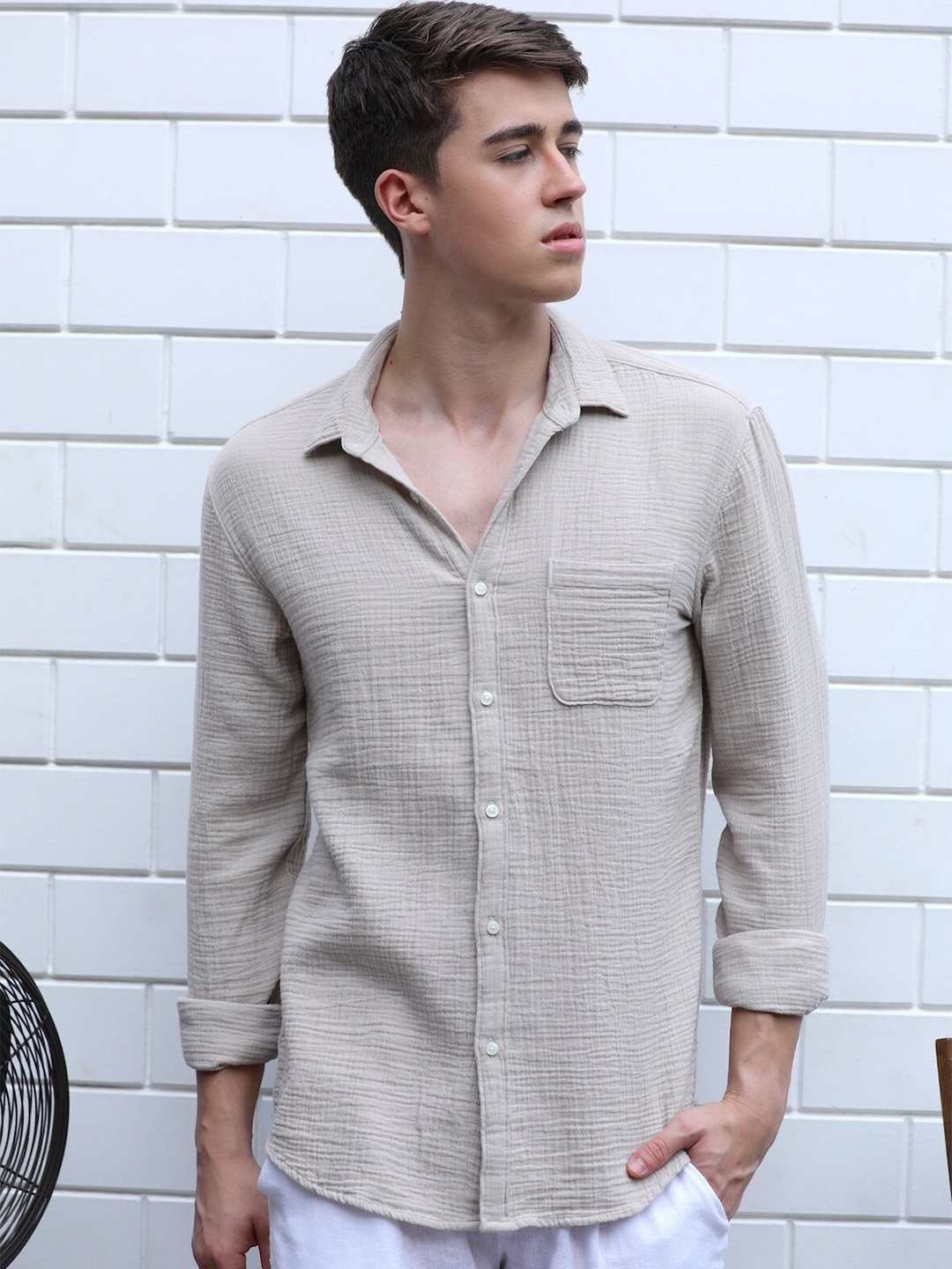 

POE Smart Slim Fit Pure Cotton Casual Shirt, Beige