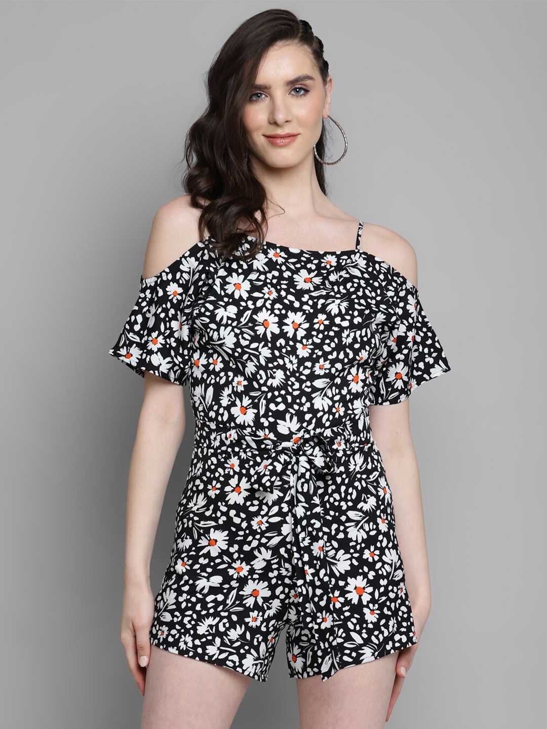 

Kook N Keech Floral Printed Playsuit, Black