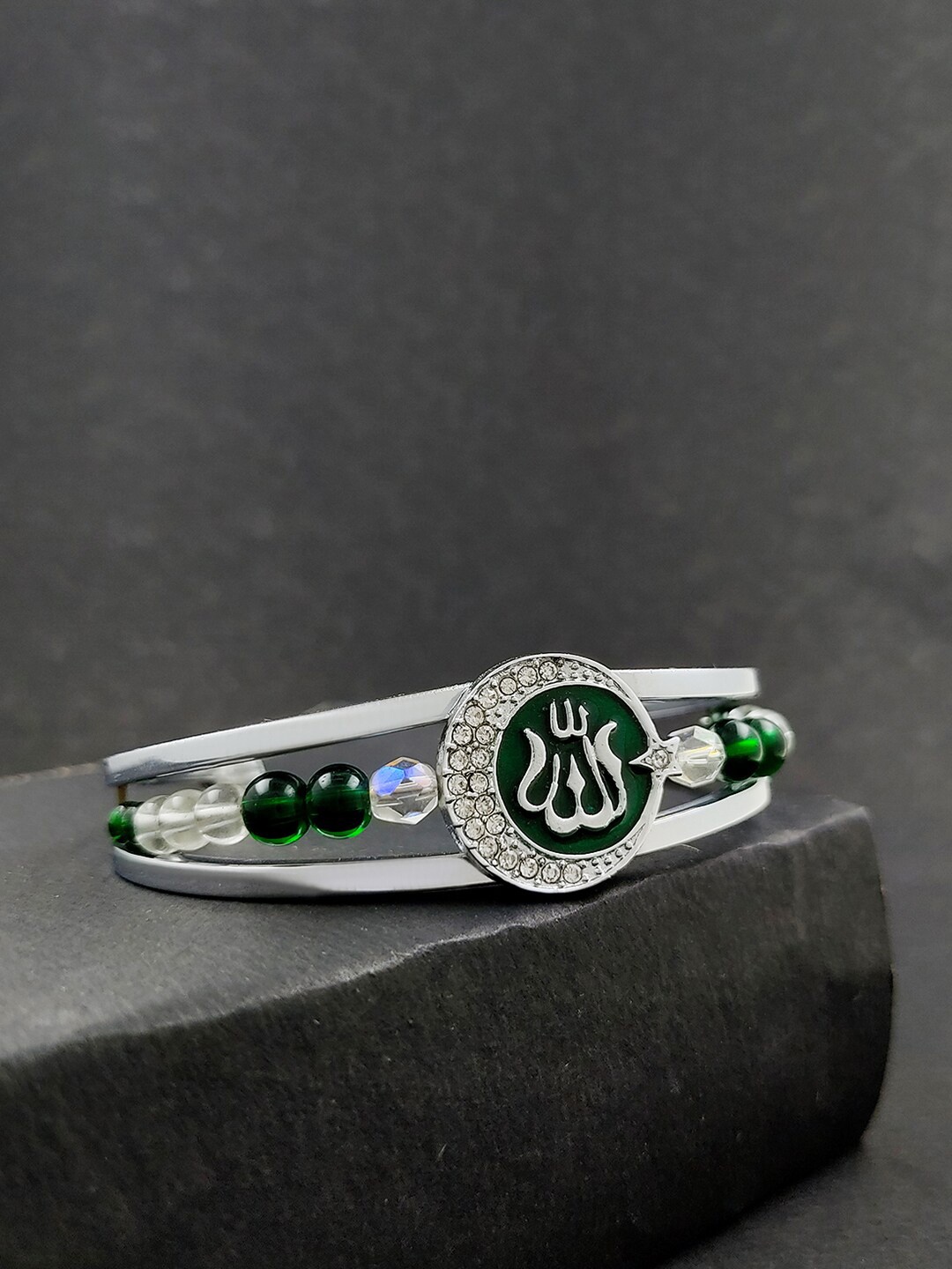

Saizen Silver-Plated Beaded Adjustable Cuff Bracelet