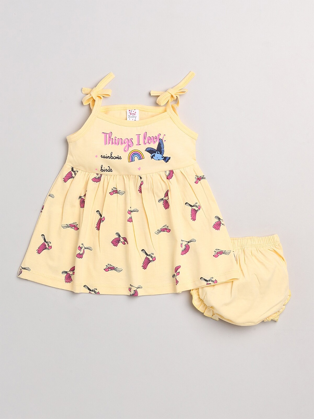 Mars Infiniti Girls Printed Pure Cotton Top With Shorts, Yellow