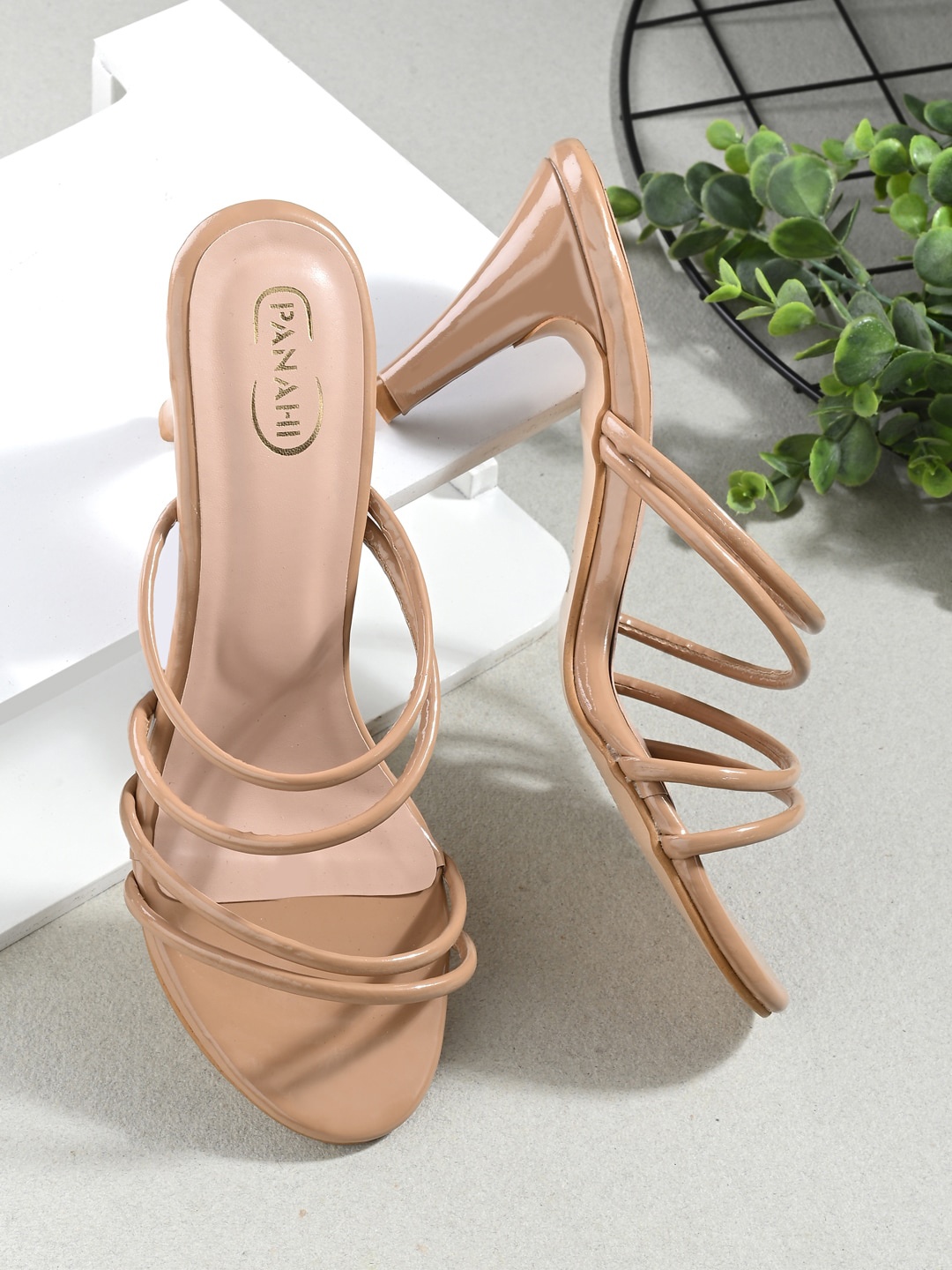 

PANAHI Strappy Open Toe Slim Heels, Tan