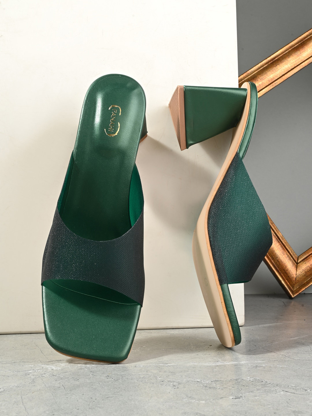 

PANAHI Open Toe Block Heels, Green