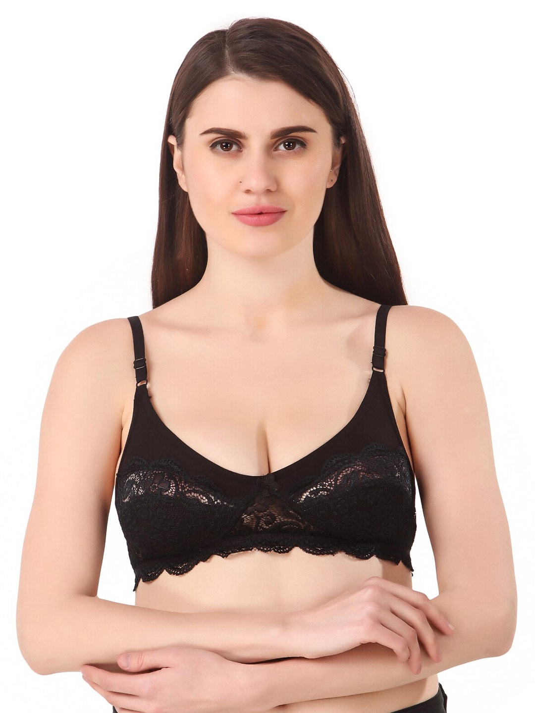 

Piylu Lace-Up Non-Wired Non Padded All Day Comfort Cotton Everyday Bra, Black