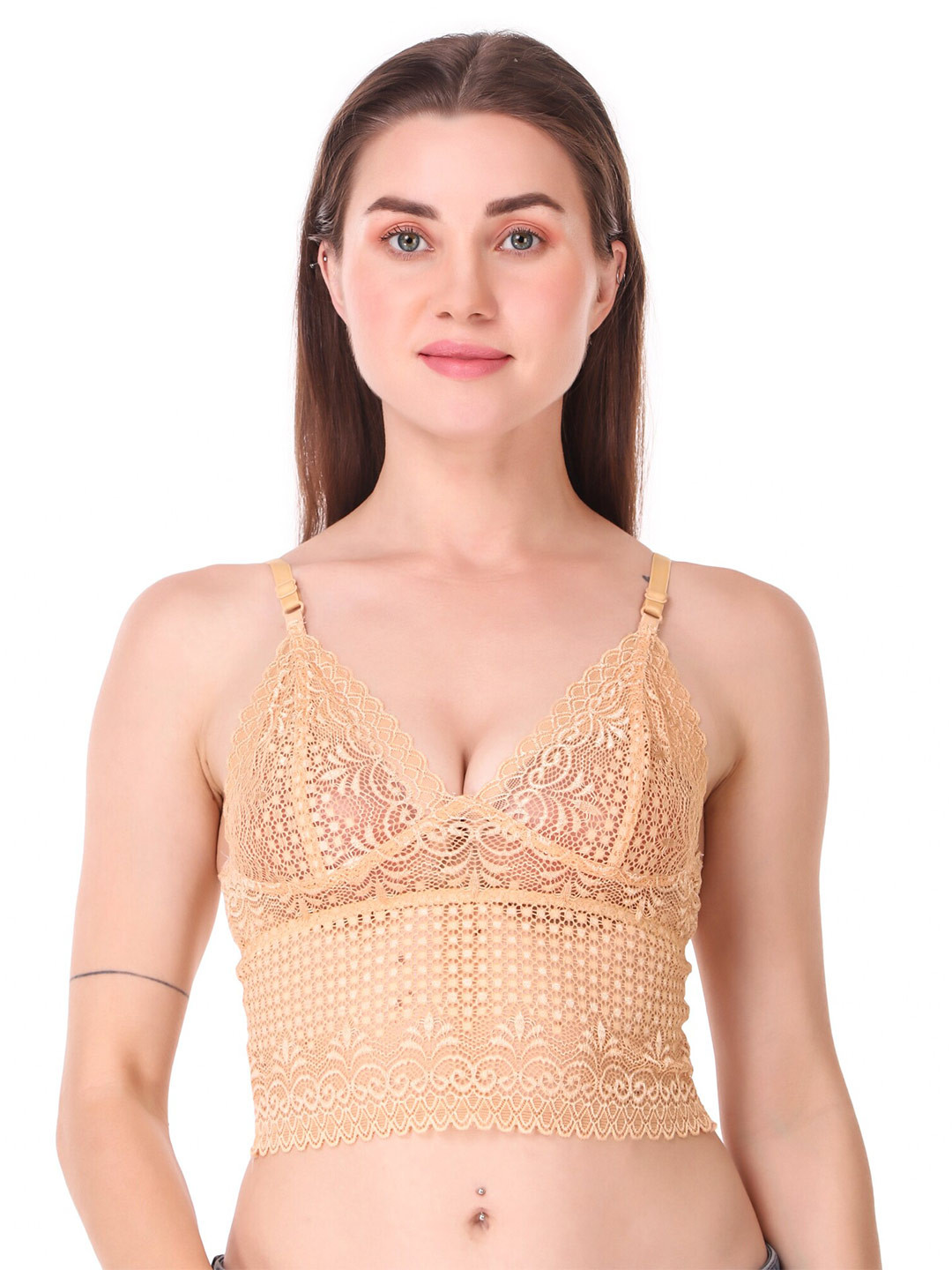 

Piylu Self Design Medium Coverage All Day Comfort Cotton Bralette Bra, Beige
