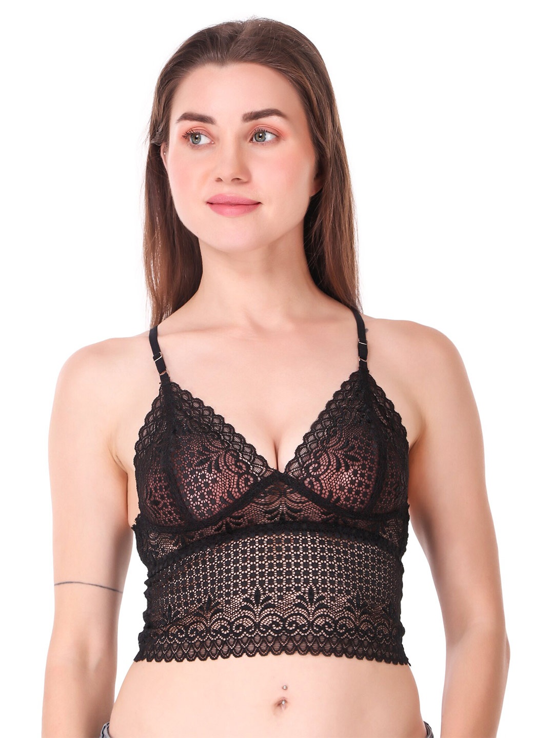 

Piylu Floral Medium Coverage Bralette Bra, Black