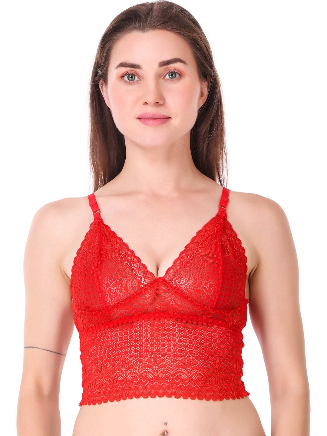 

Piylu Medium Coverage Lace Bralette Bra, Red