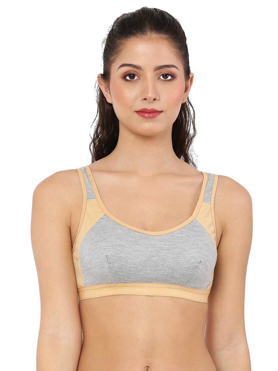 

Piylu Colourblocked Medium Coverage All Day Comfort Cotton Workout Bra, Beige